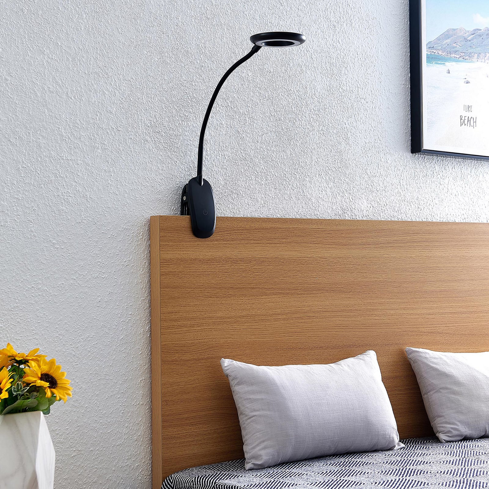 LED klemmelampe Harumi svart oppladbar USB 51 cm detalj av lampehode