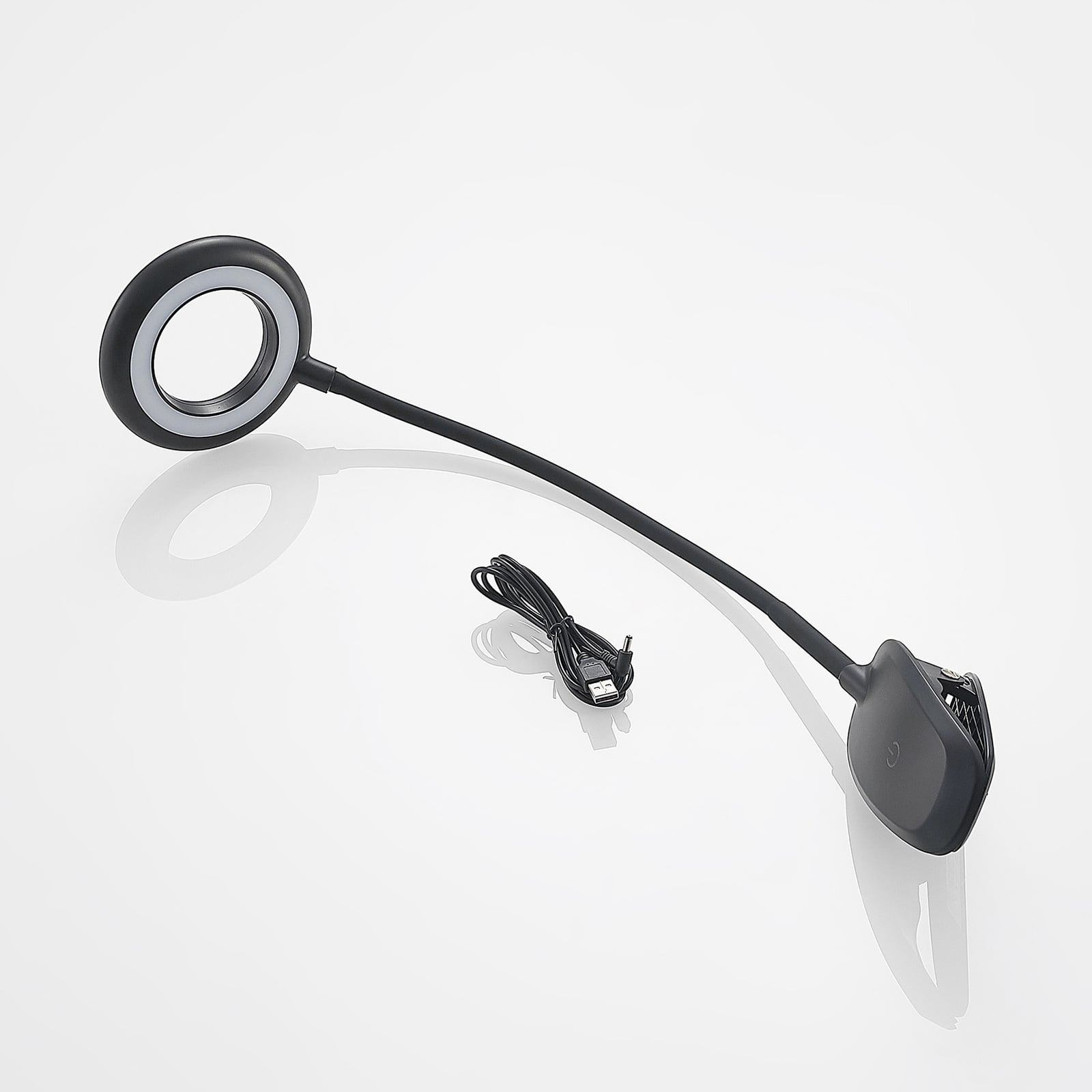 LED klemmelampe Harumi svart oppladbar USB 51 cm helhetsbilde