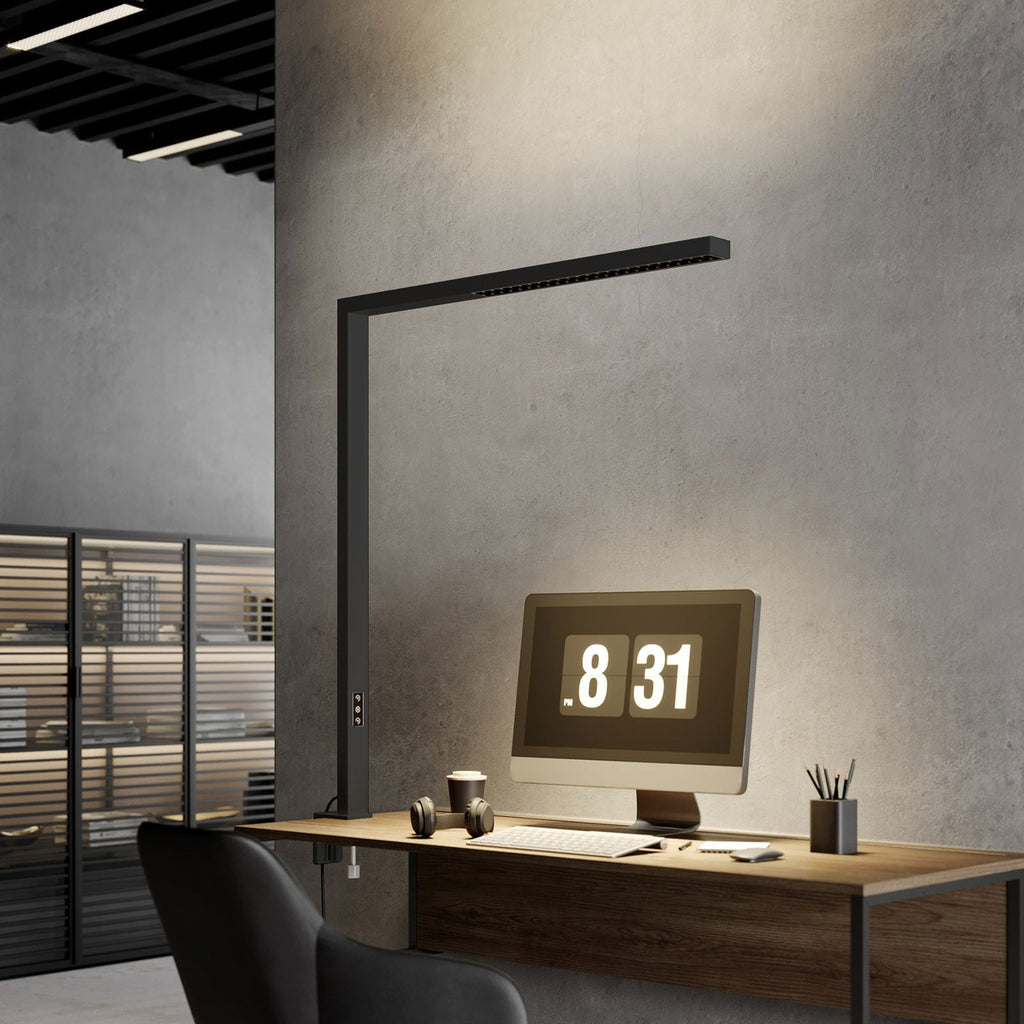 LED klemmelampe Jolinda kontor svart aluminium dimbar 70W bakside
