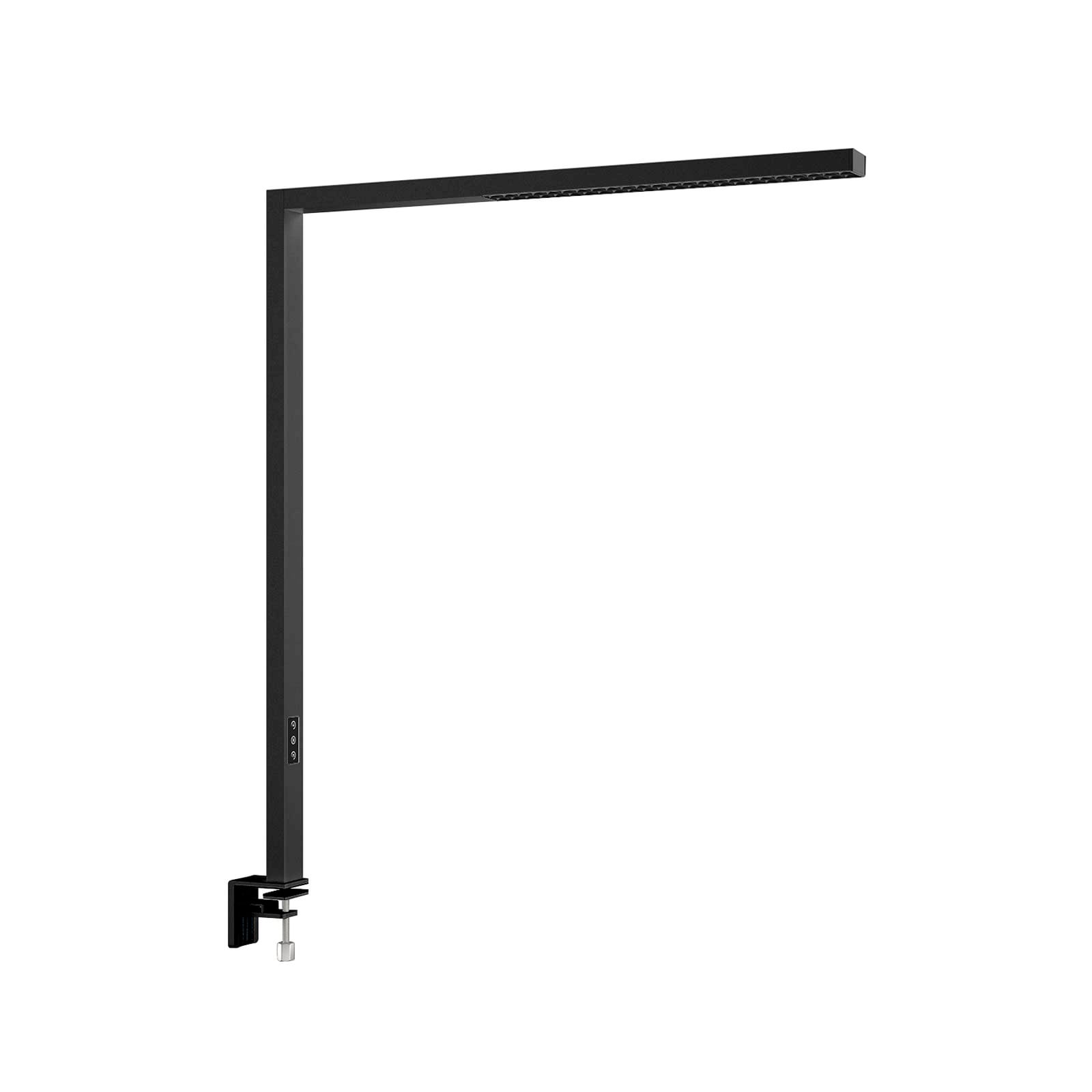LED klemmelampe Jolinda kontor svart aluminium dimbar 70W montert på skrivebord