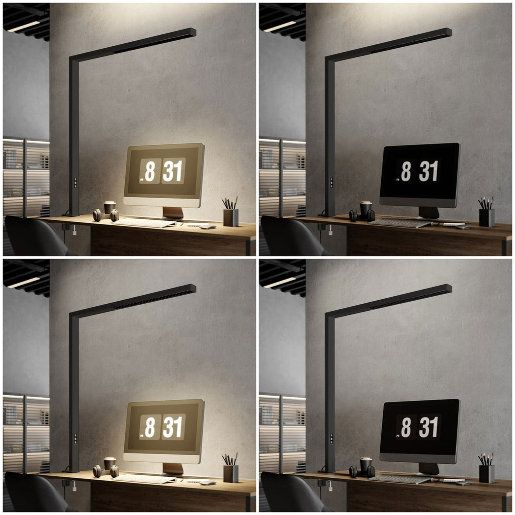 LED klemmelampe Jolinda kontor svart aluminium dimbar 70W sideprofil