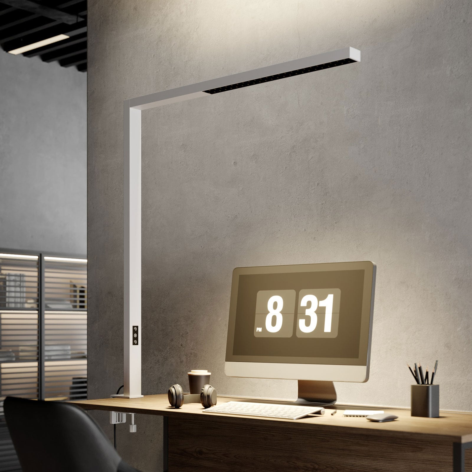 LED klemmelampe Jolinda dimbar hvit aluminium forfra