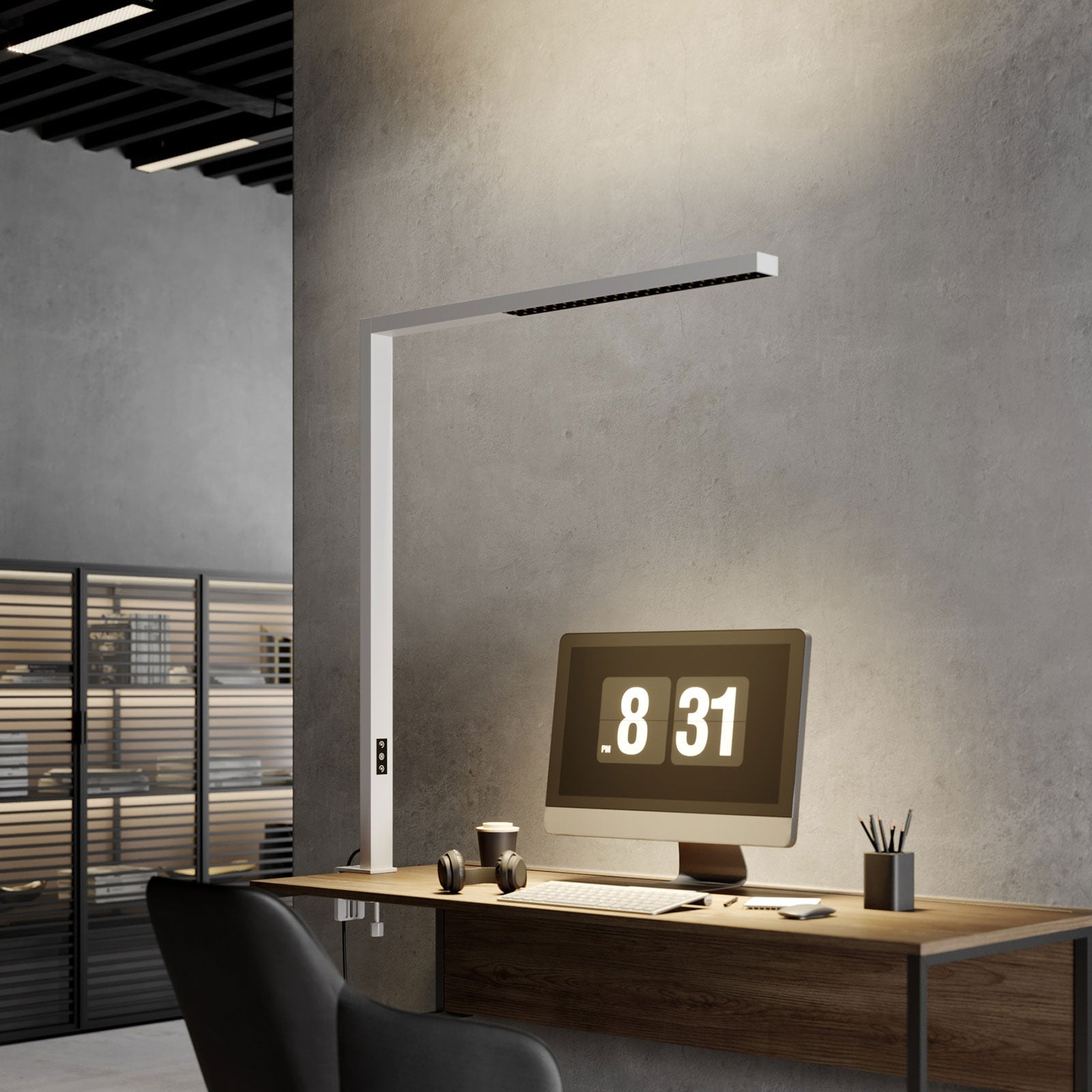LED klemmelampe Jolinda dimbar hvit aluminium bakside