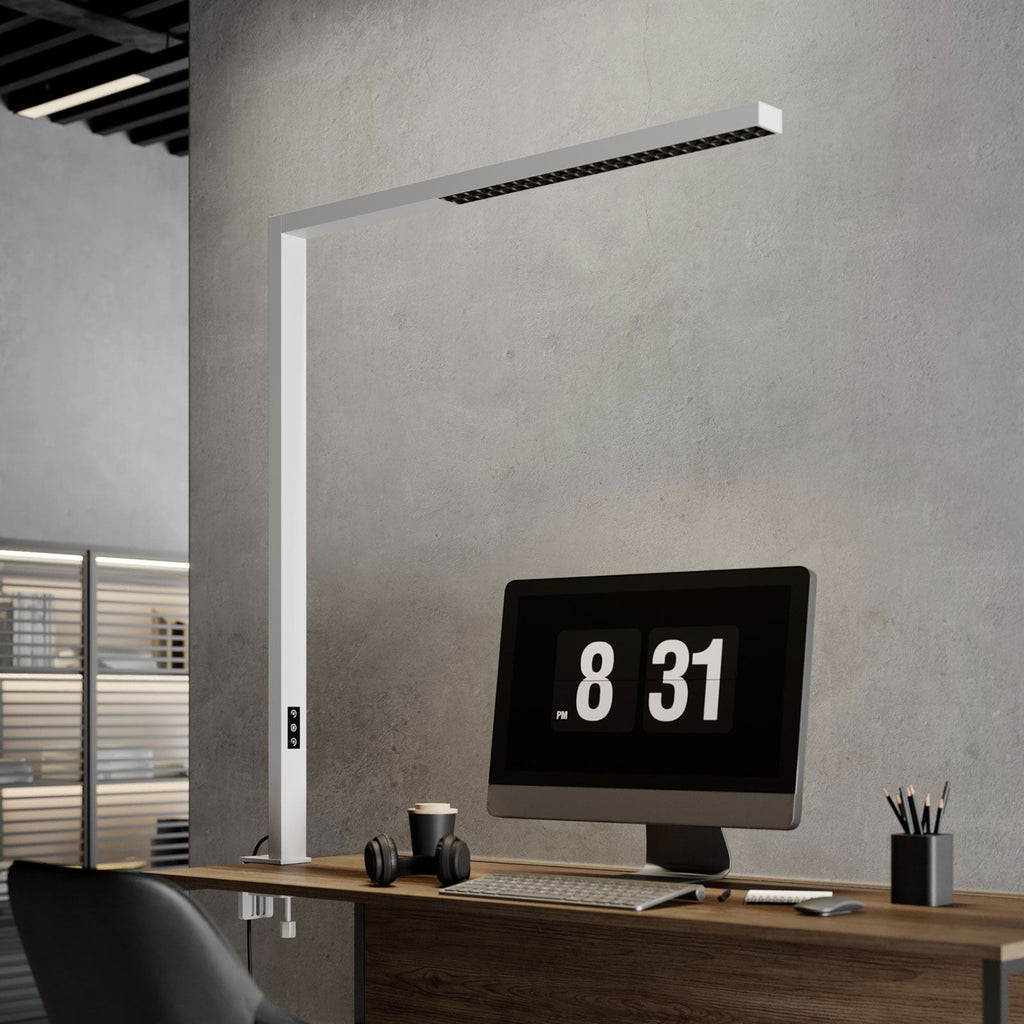 LED klemmelampe Jolinda dimbar hvit aluminium detalj av klemmefot