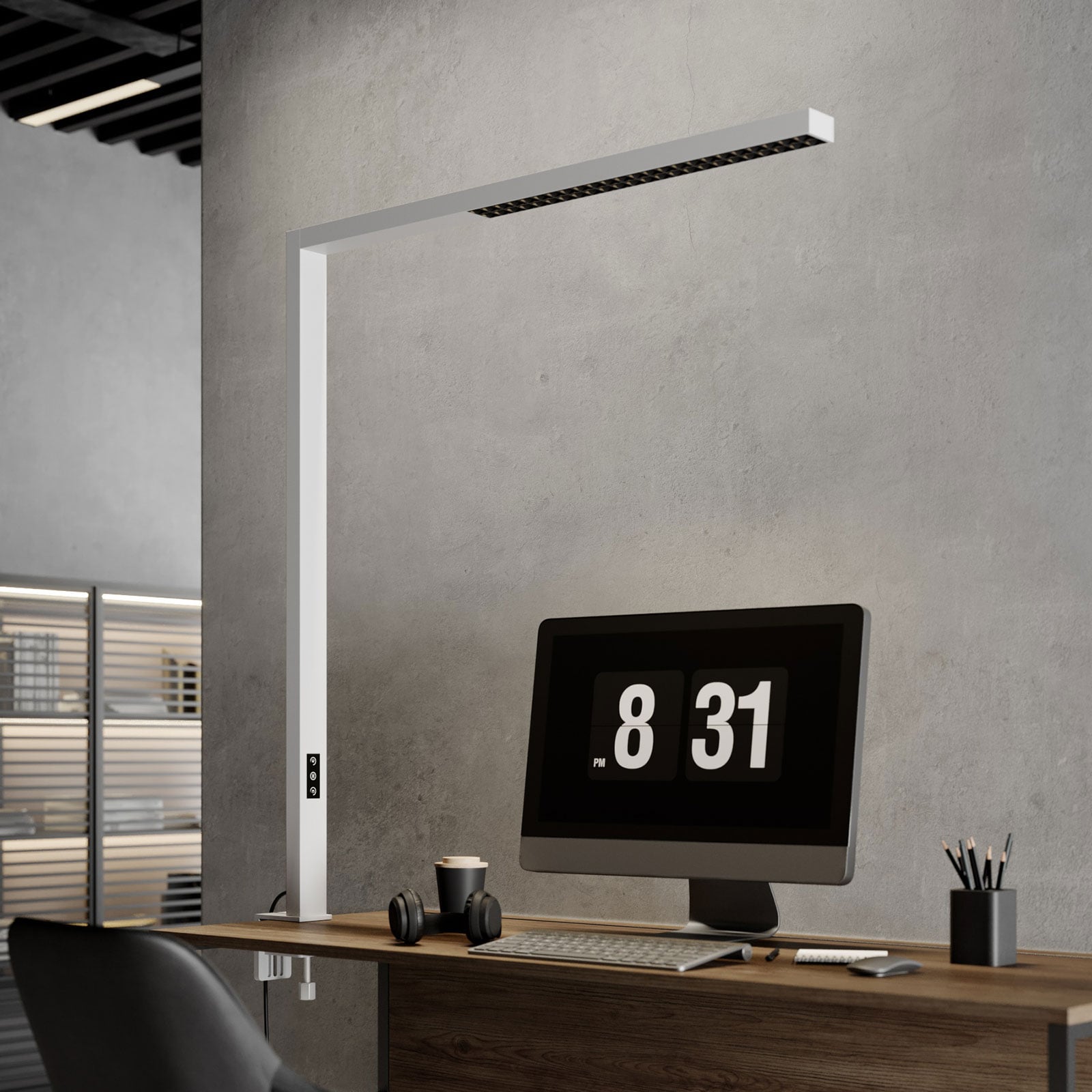 LED klemmelampe Jolinda dimbar hvit aluminium detalj av klemmefot