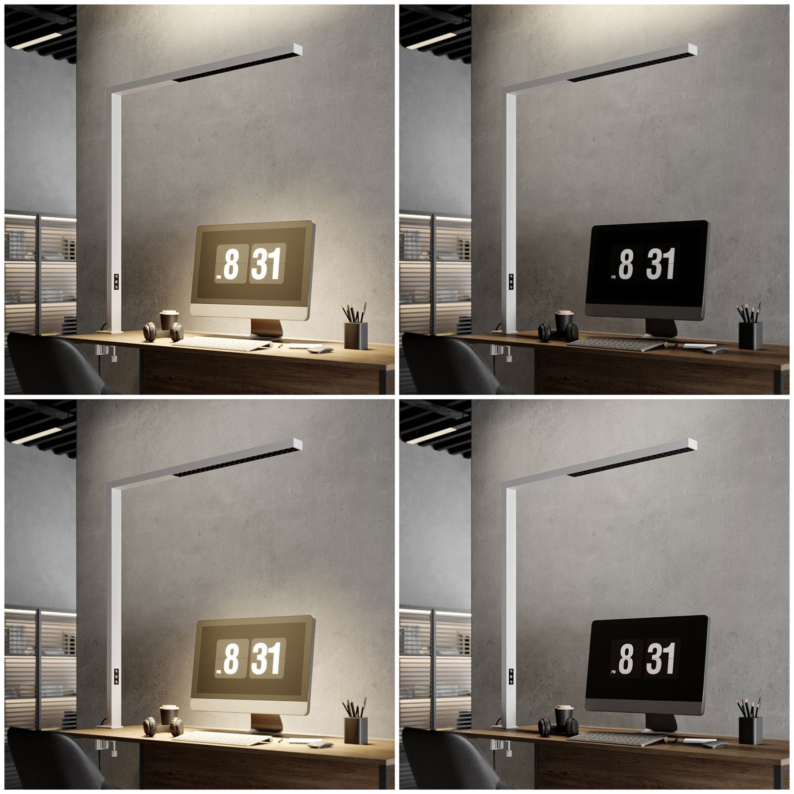 LED klemmelampe Jolinda dimbar hvit aluminium kabel og plugg