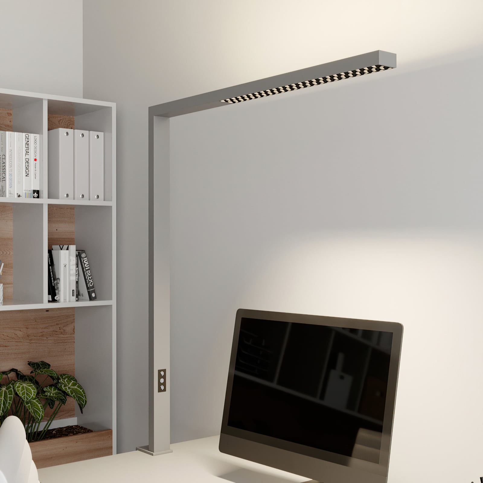 LED klemmelampe Jolinda dimbar sølv aluminium front