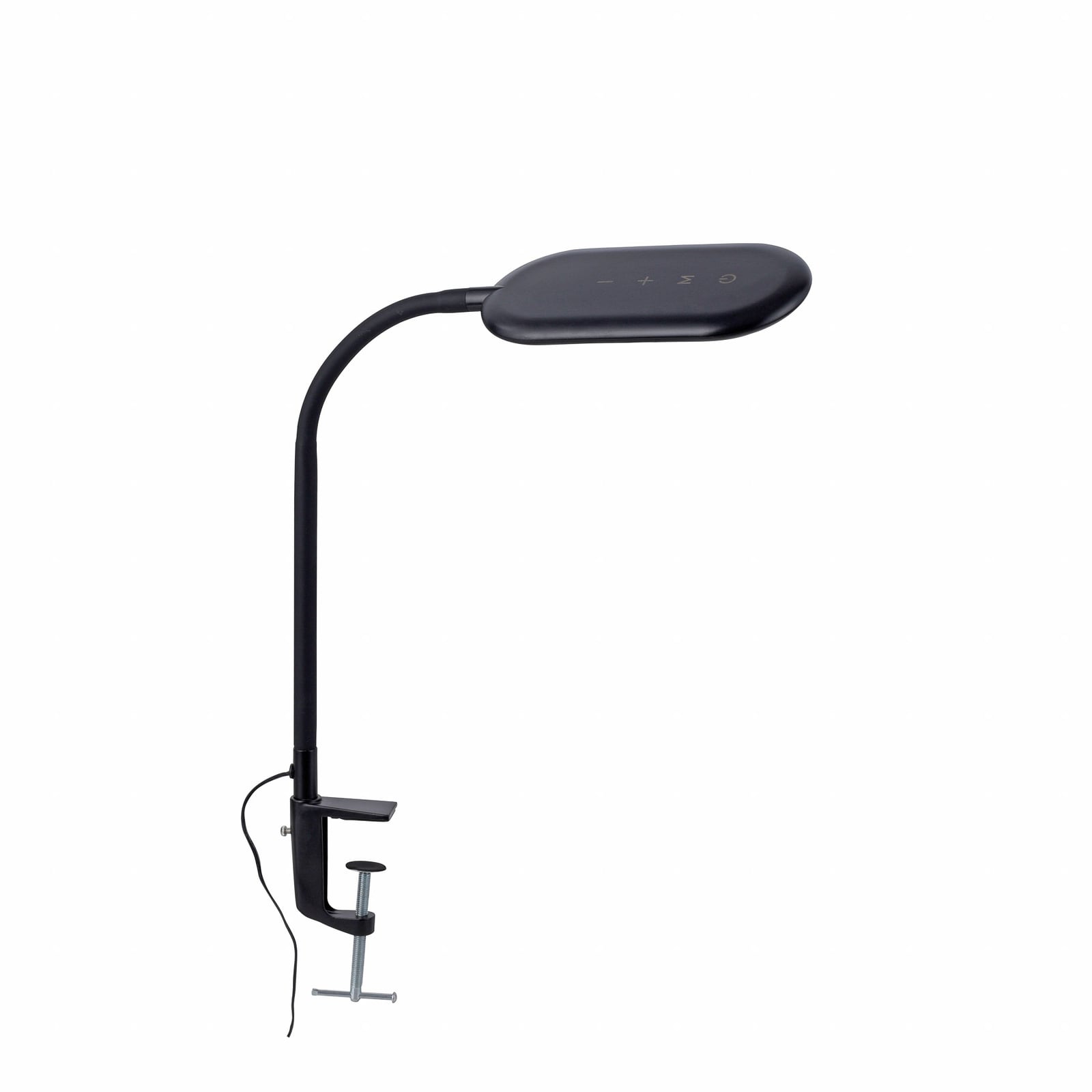 LED klemmelampe Kelly CCT dimbar svart 7W montert på bordkant