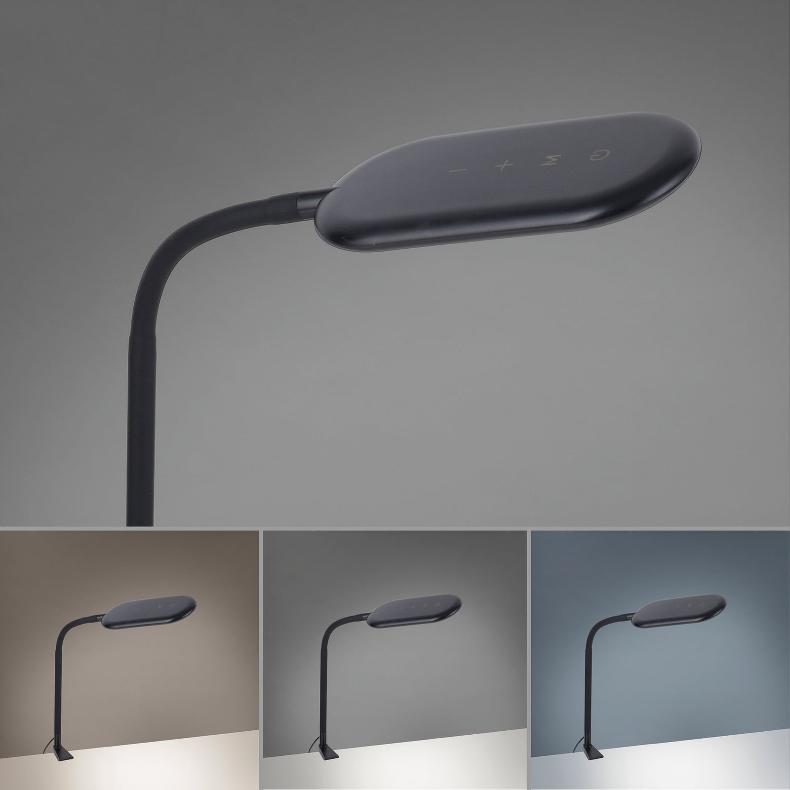 LED klemmelampe Kelly CCT dimbar svart 7W nærbilde av lampehode