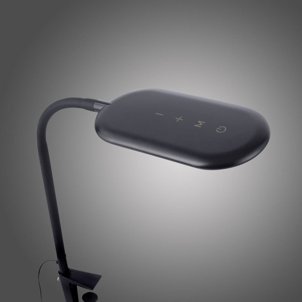 LED klemmelampe Kelly CCT dimbar svart 7W touchdimmer detalj