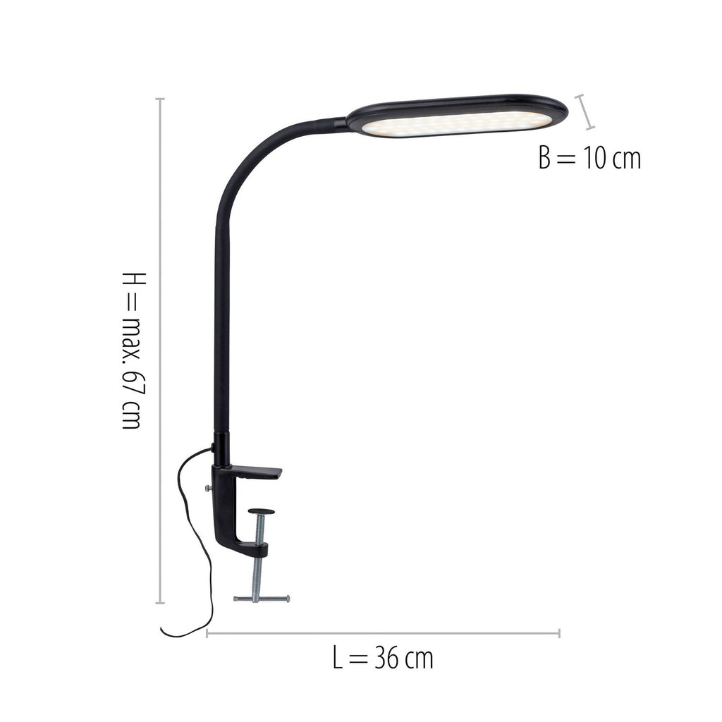 LED klemmelampe Kelly CCT dimbar svart 7W oversikt fra siden