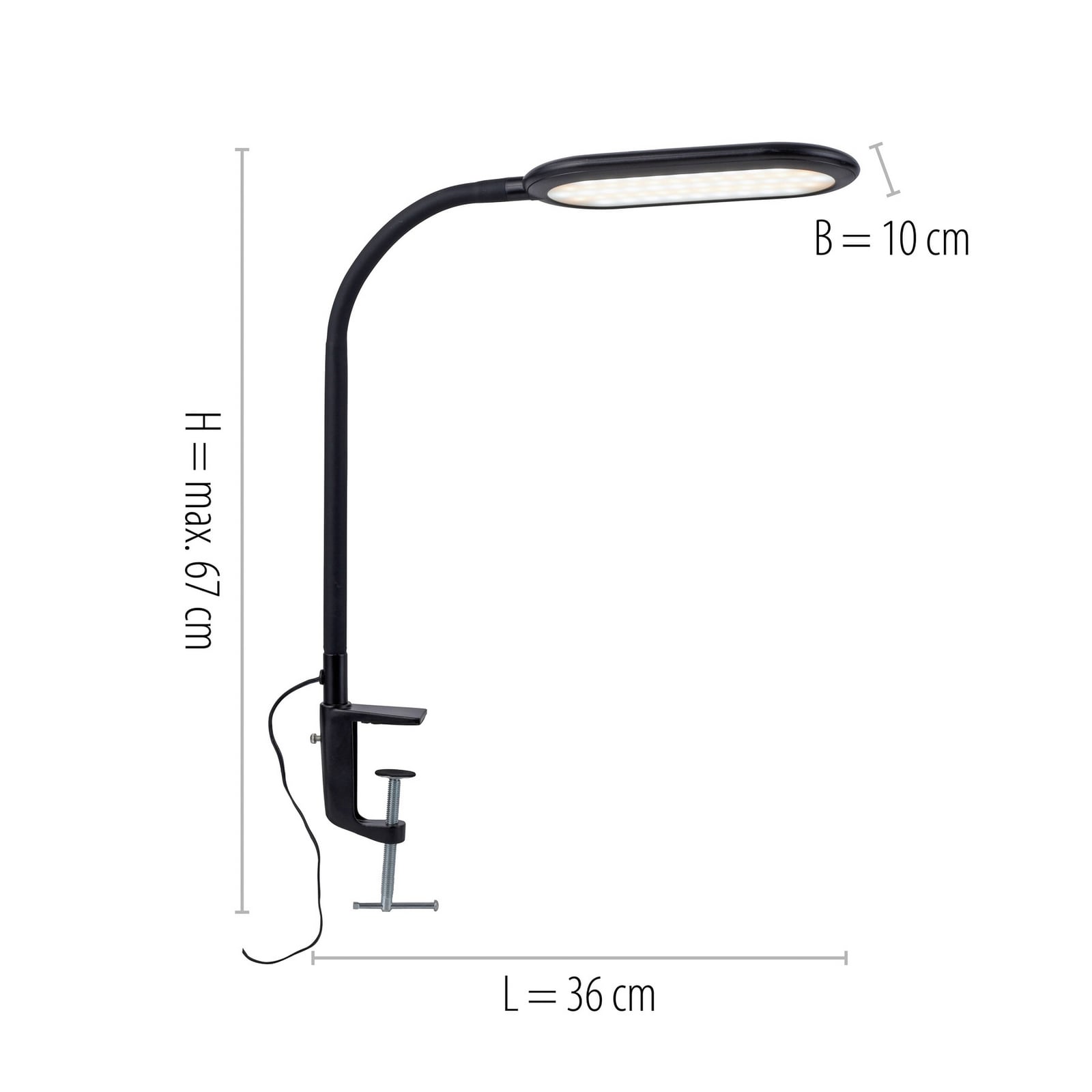 LED klemmelampe Kelly CCT dimbar svart 7W oversikt fra siden