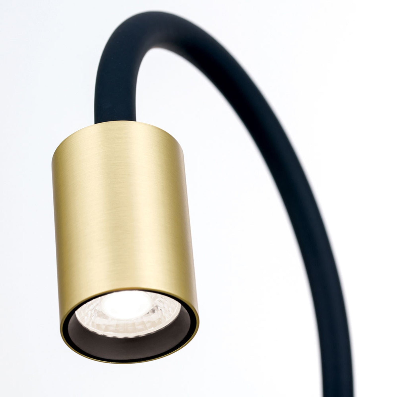 LED klemmelampe Kurt matt messing fleksibel arm bryter på ledning