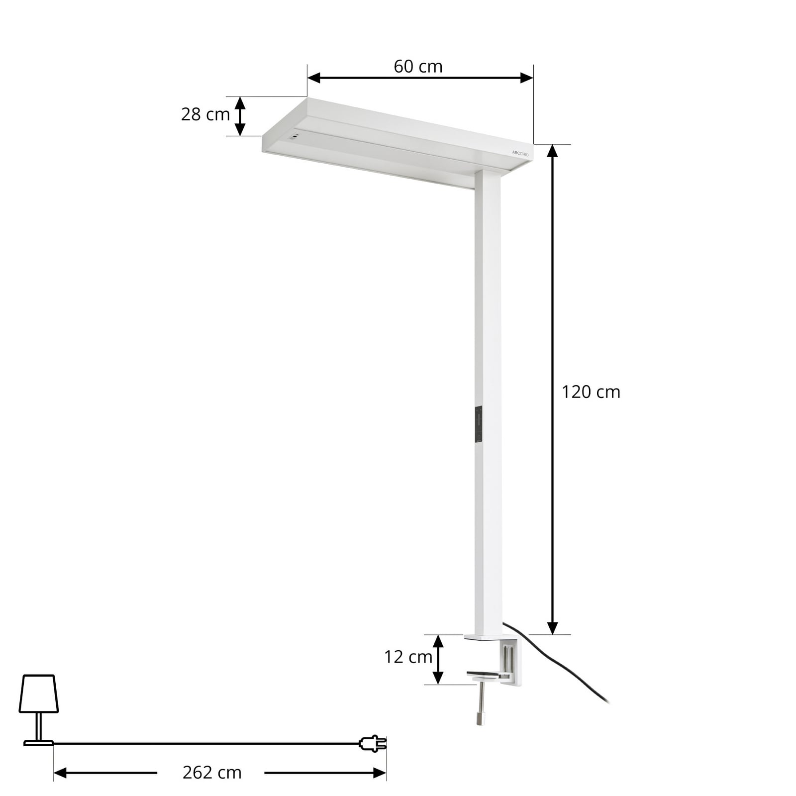Detalj av LED klemmelampe Logan dimbar med sensor hvit 90W