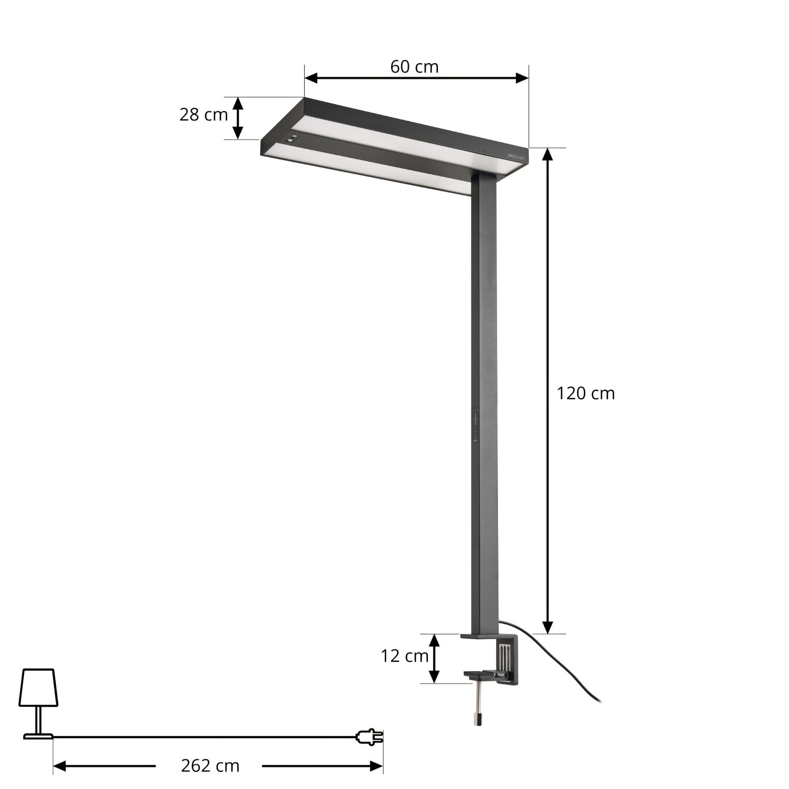 LED klemmelampe Logan dimbar med sensor svart 90W detalj av klemme