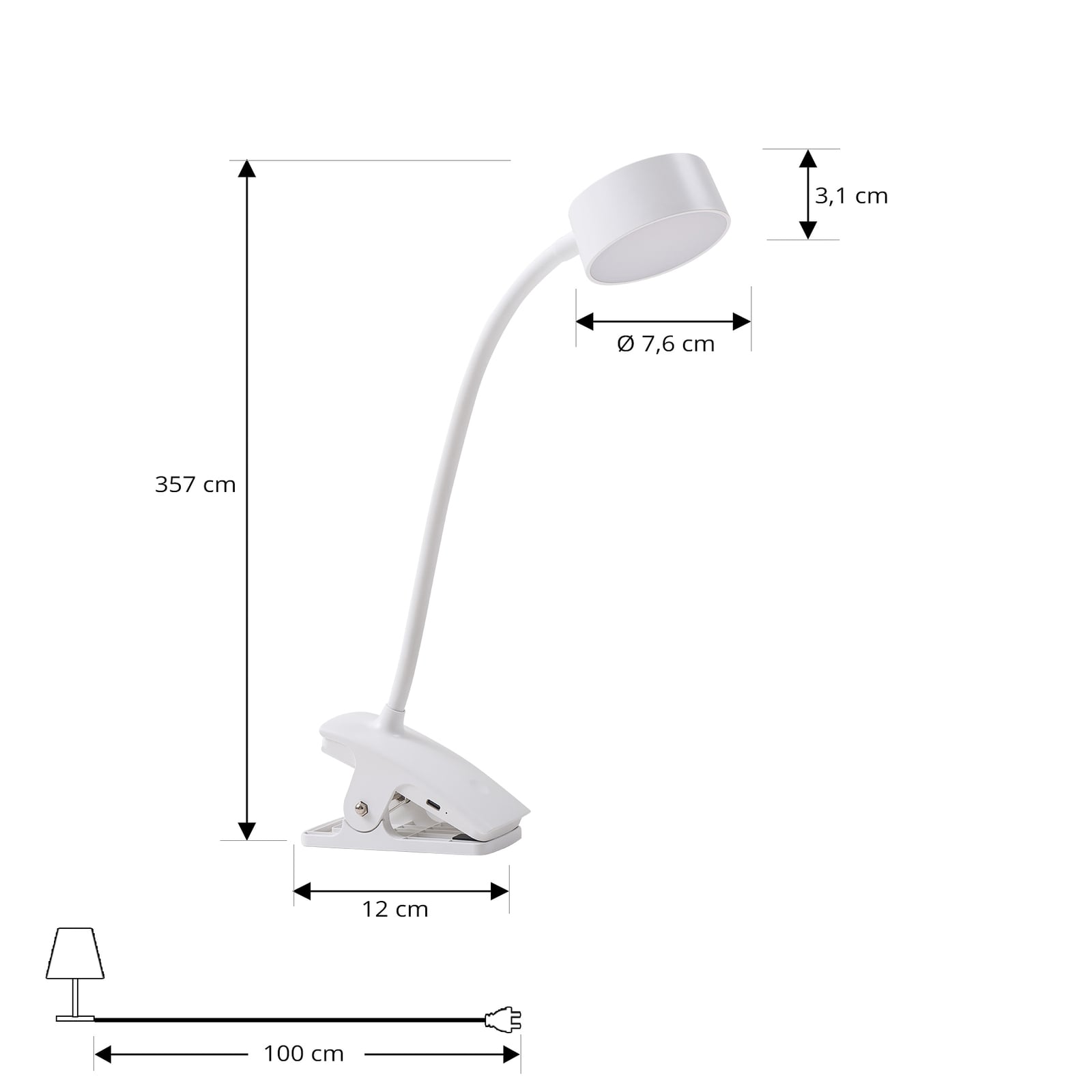 Montert LED klemmelampe Maori med batteri CCT dimbar hvit