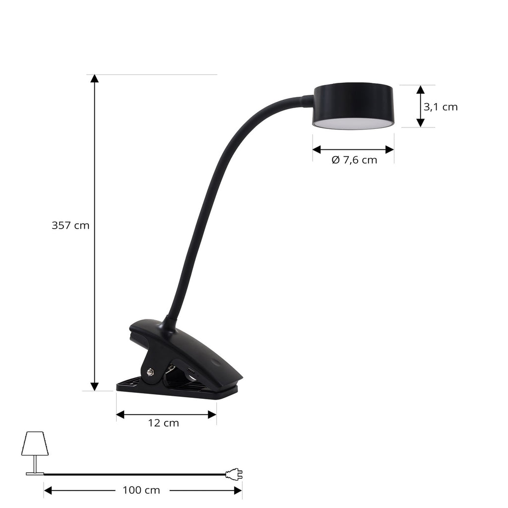 LED klemmelampe Maori oppladbar CCT dimbar svart - Lindby nærbilde av fleksibel arm