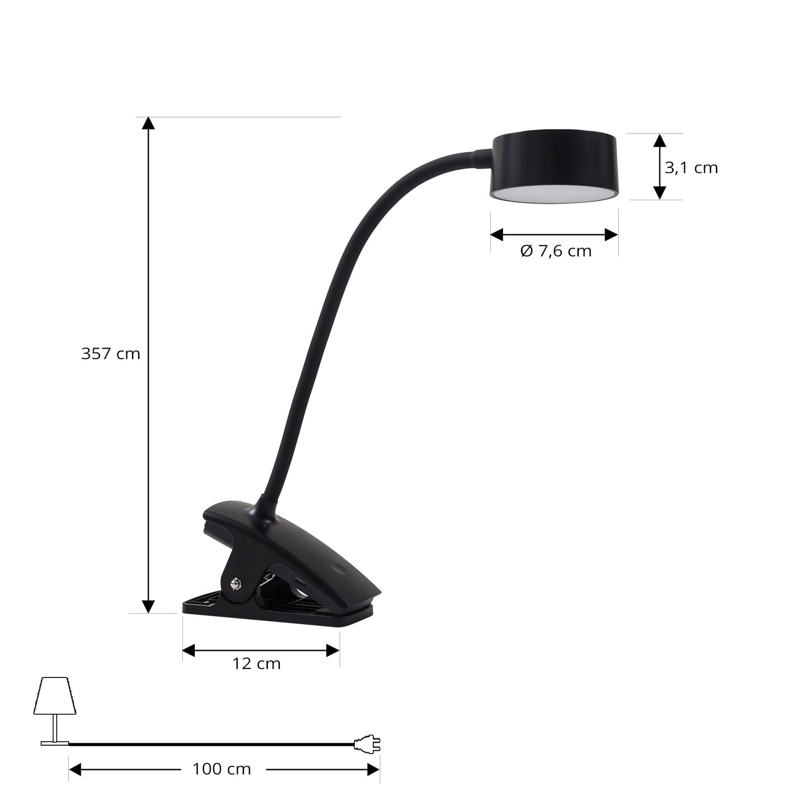 LED klemmelampe Maori oppladbar CCT dimbar svart - Lindby nærbilde av fleksibel arm