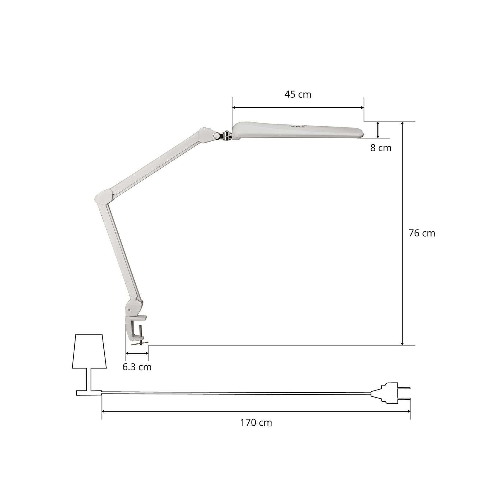 LED klemmelampe MAULcraft dimbar hvit 52 cm 11W 6500K på arbeidsbord