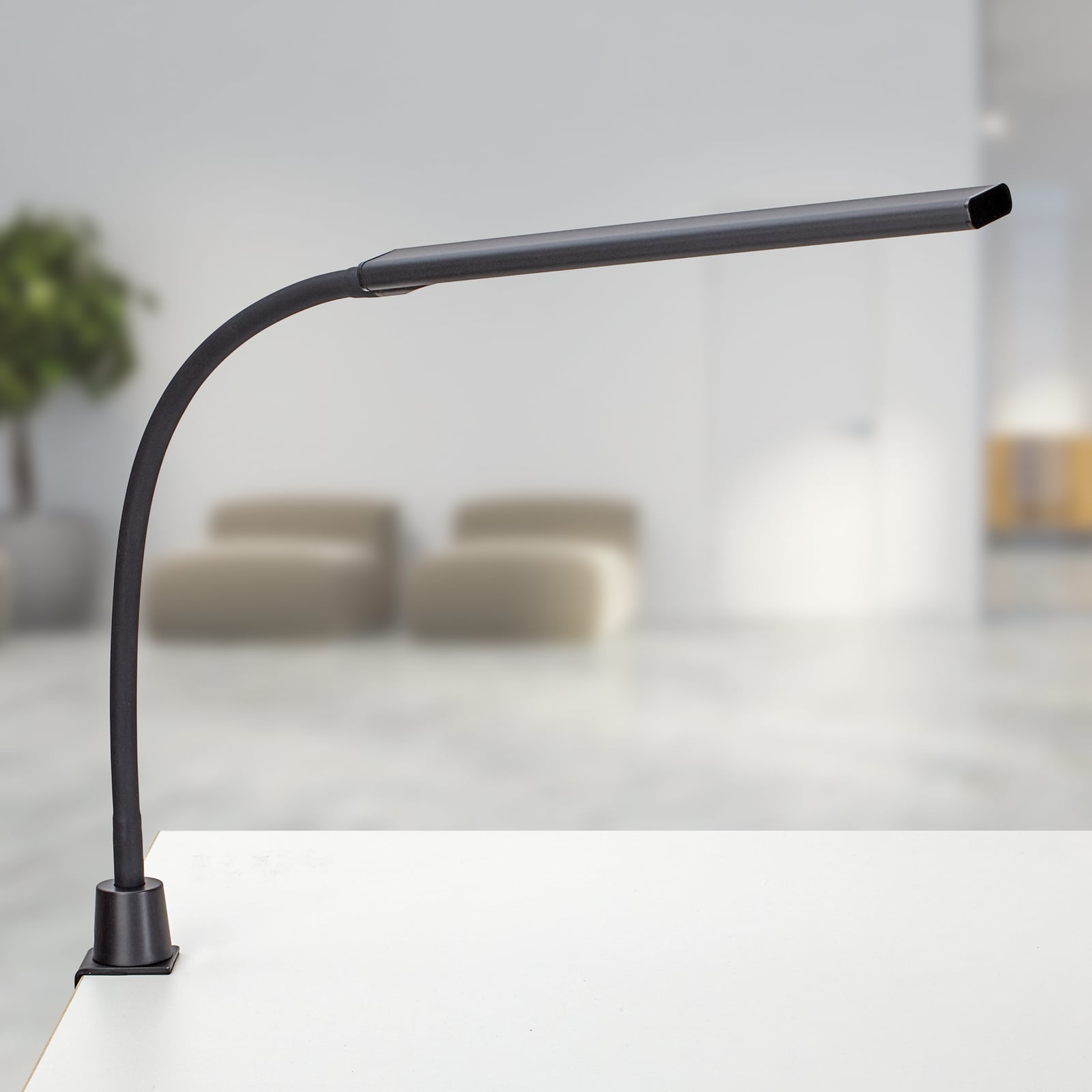 LED klemmelampe MAULpirro dimbar svart forfra
