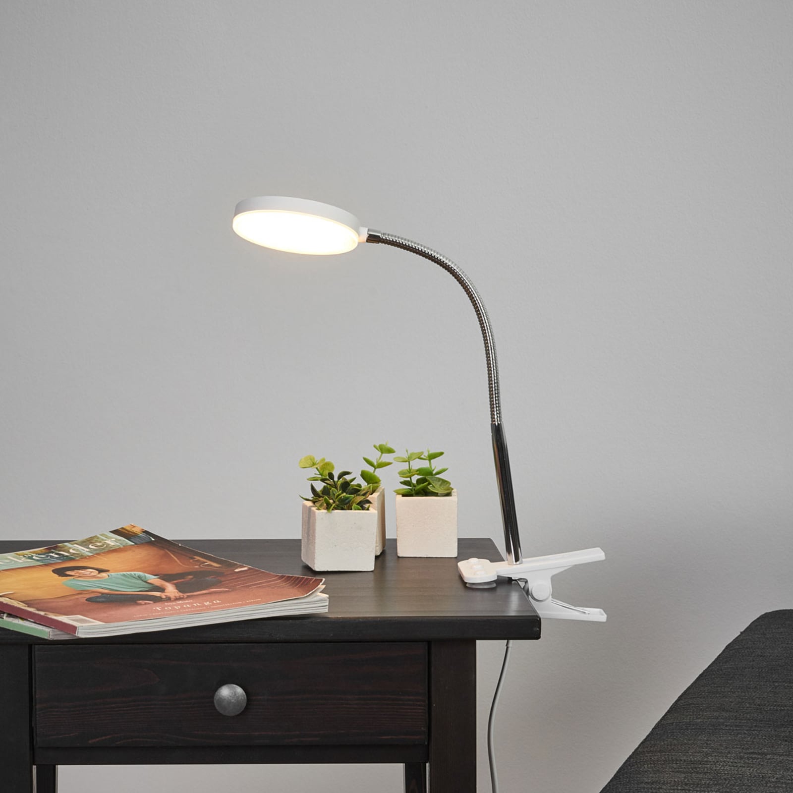 LED klemmelampe Milow hvit metall 36 cm bakside