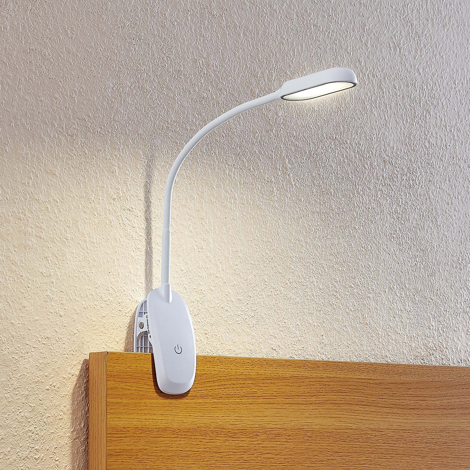 LED klemmelampe Najari dimbar hvit USB 51 cm 4W forfra