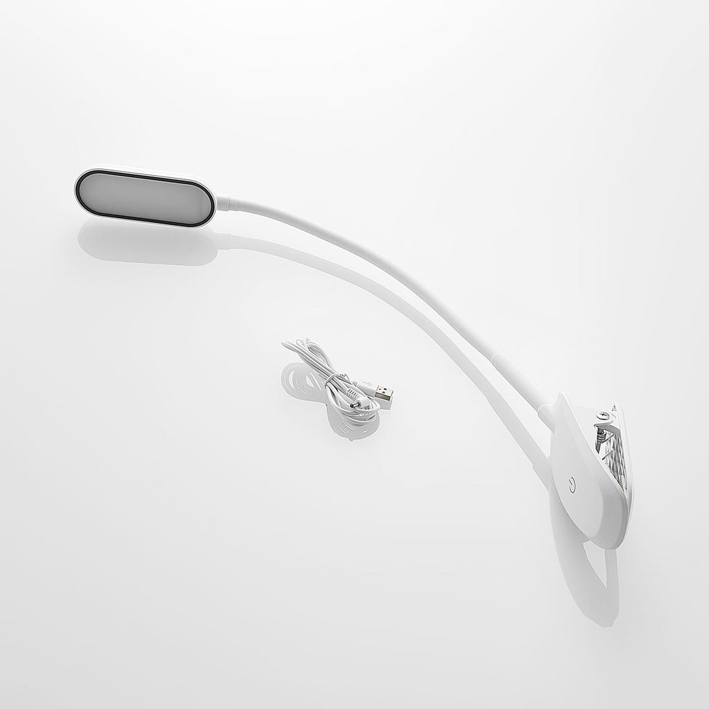LED klemmelampe Najari dimbar hvit USB 51 cm 4W sideprofil