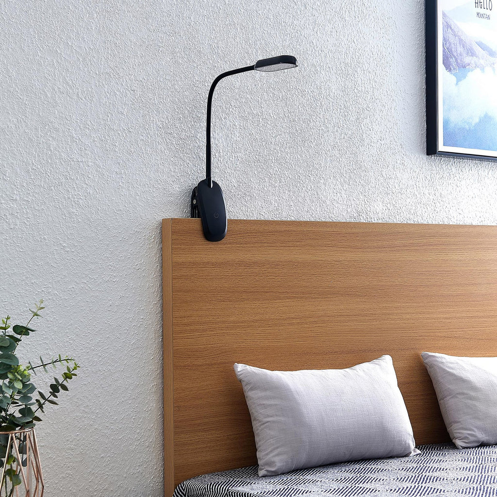 LED klemmelampe Najari svart med batteri USB dimbar - detalj av lampehode