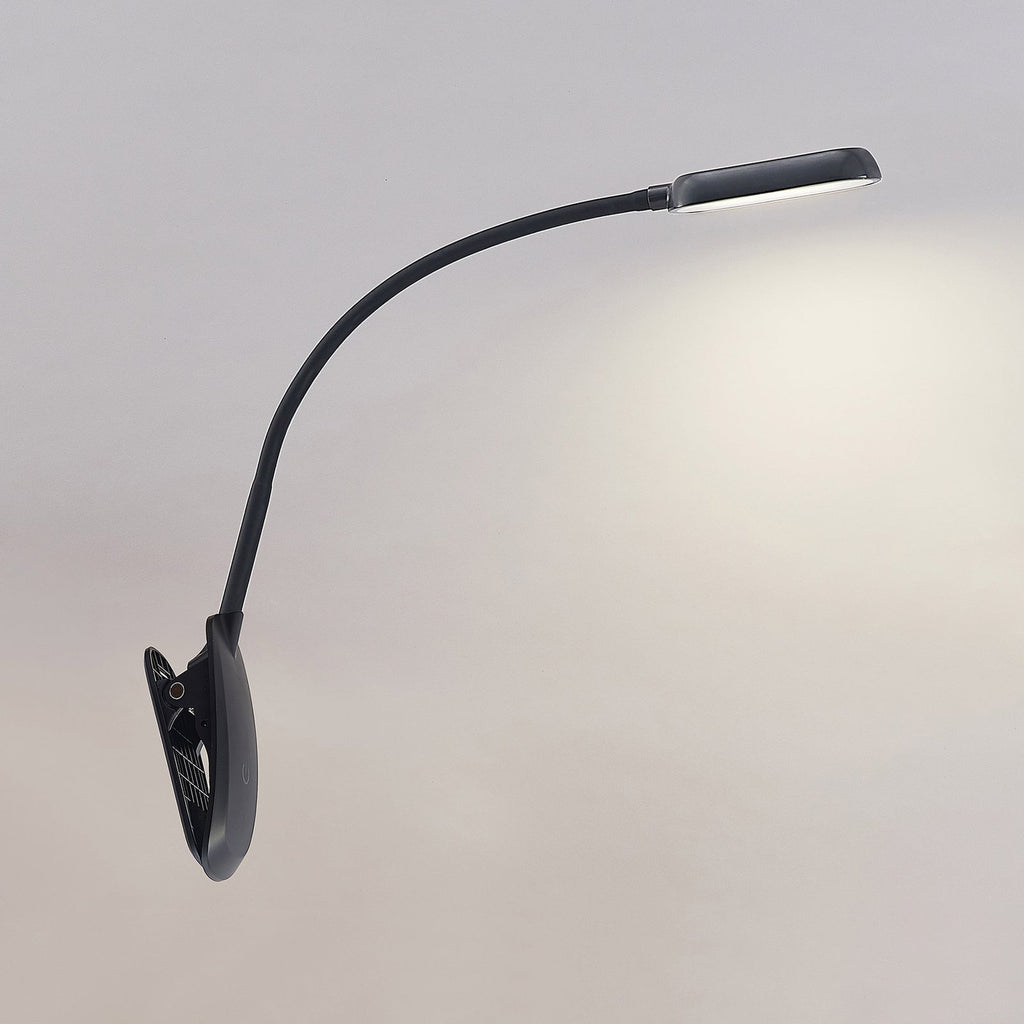 LED klemmelampe Najari svart med batteri USB dimbar - sideprofil