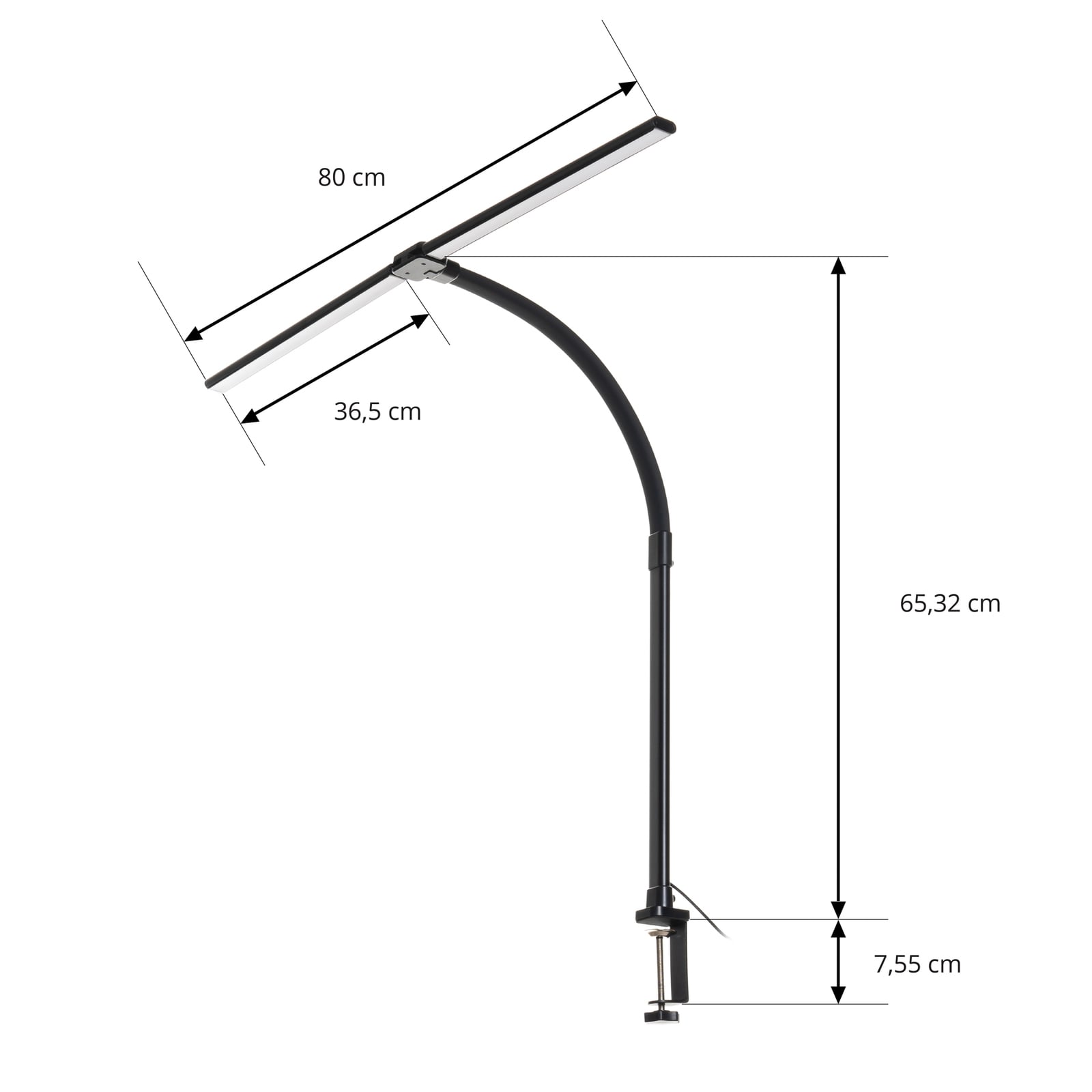 LED klemmelampe Nilay CCT dimbar svart 97,5 cm detalj