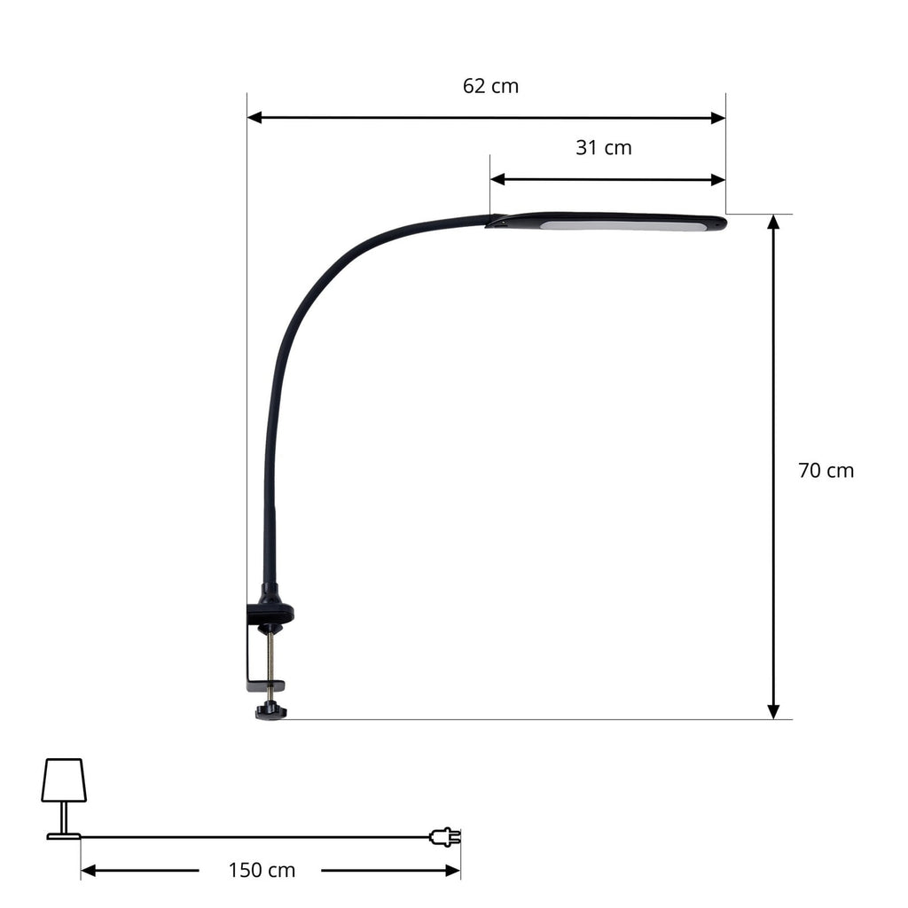 LED klemmelampe Nilay CCT dimbar svart matt detalj av lampehode