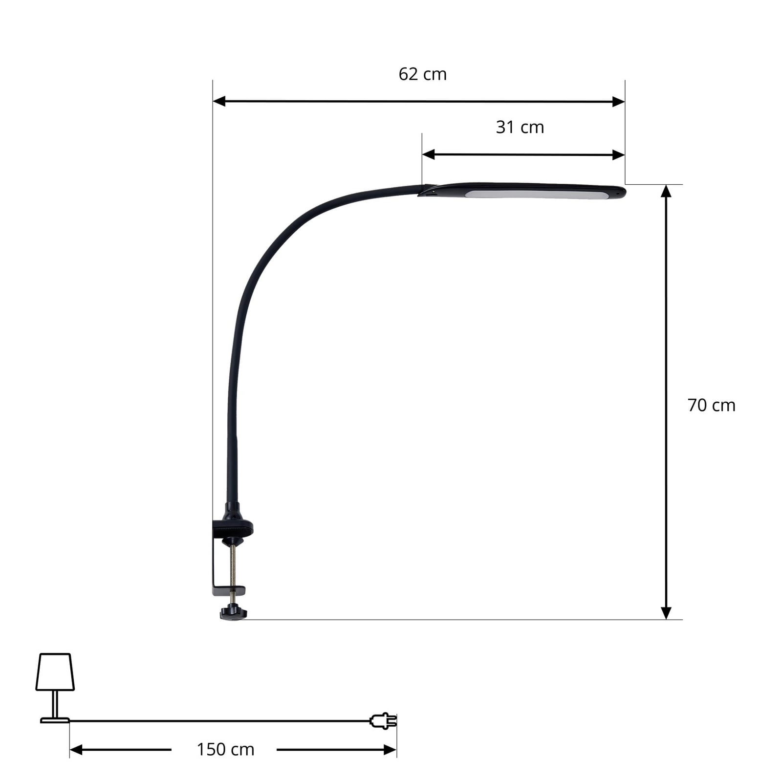 LED klemmelampe Nilay CCT dimbar svart matt detalj av lampehode