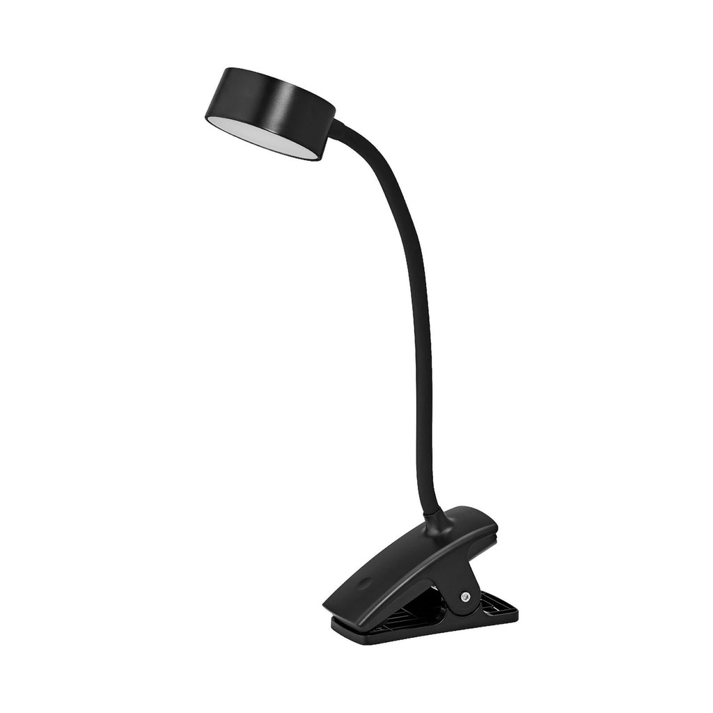 LED klemmelampe Office Line Cylinder svart CCT dimbar USB forfra
