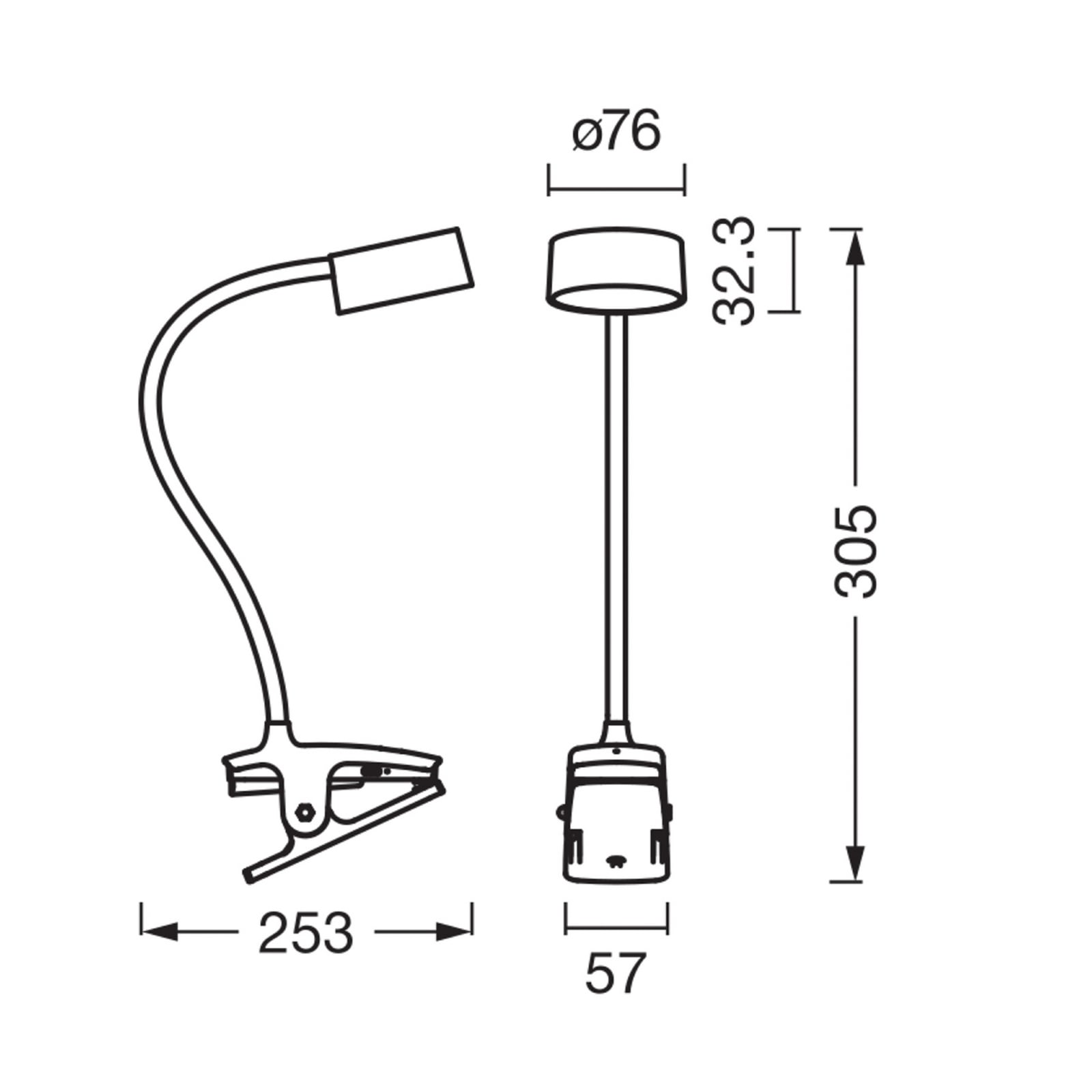 Detalj av LED klemmelampe Office Line Cylinder svart CCT dimbar USB klemme