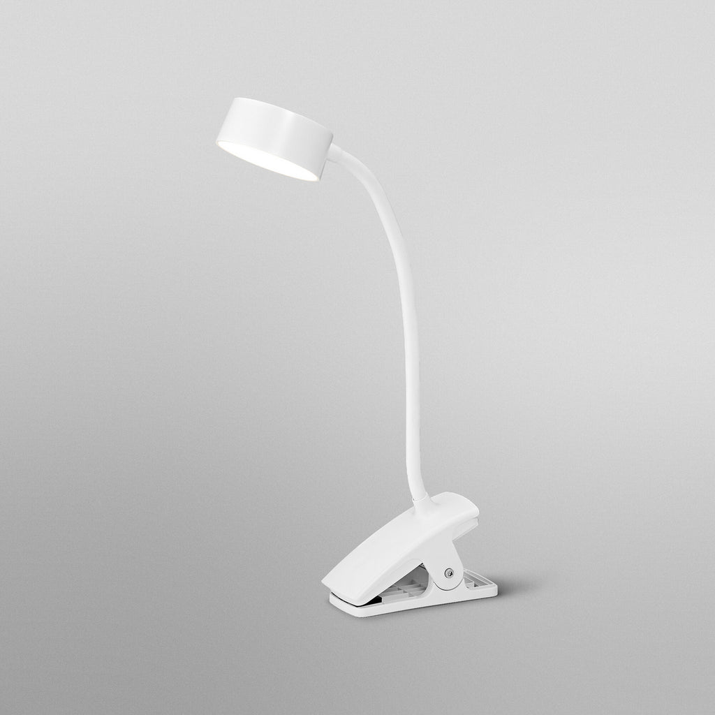LED klemmelampe Office Line Cylinder hvit CCT dimbar USB montert på bord