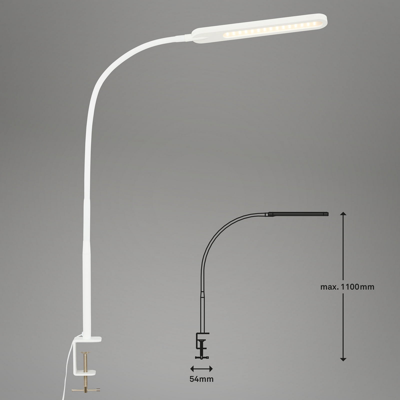 LED klemmelampe Servo dimbar CCT hvit 8W 110 cm justerbar arm