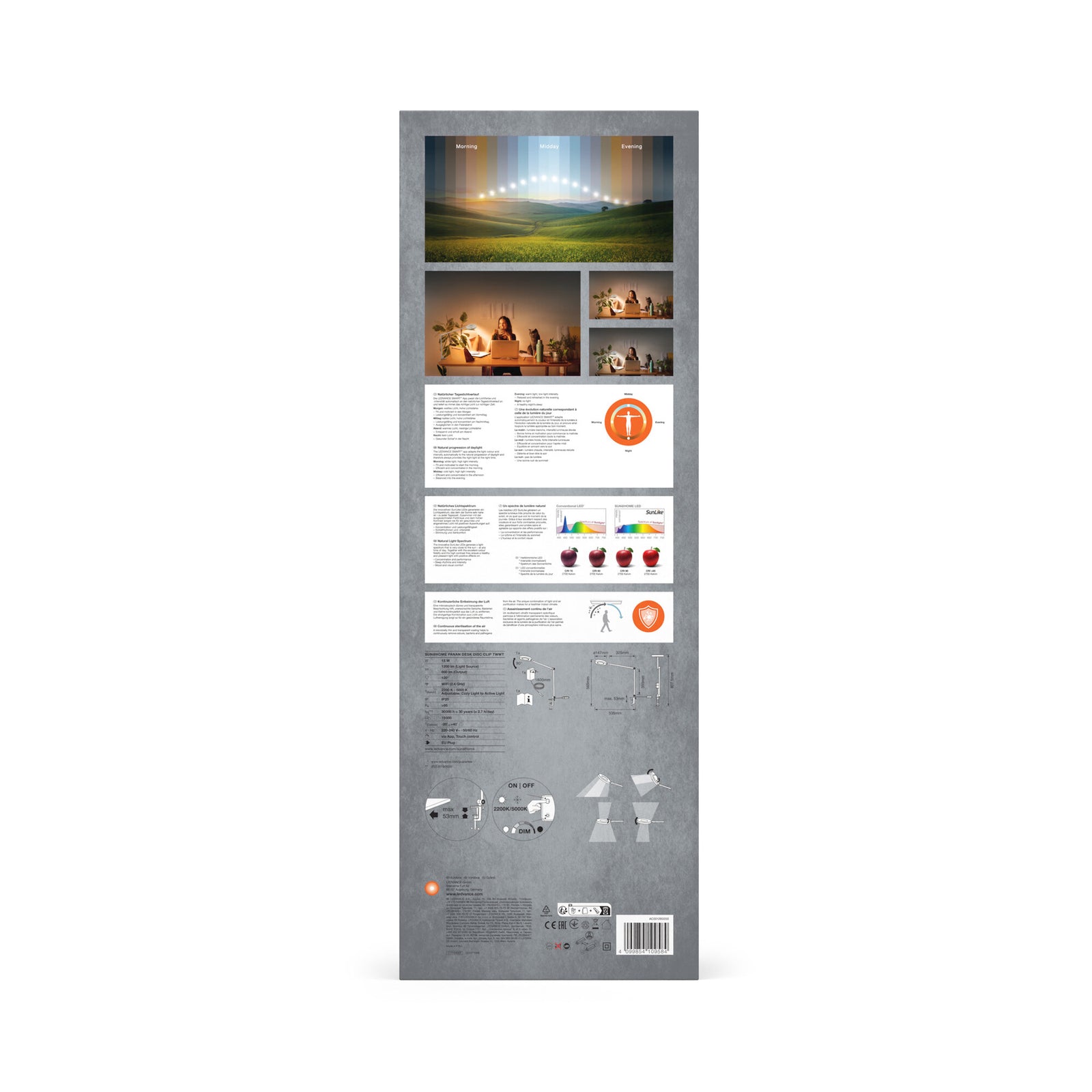 LED klemmelampe SUN@Home Panan Desk Disc dimbar CCT hvit app-styring