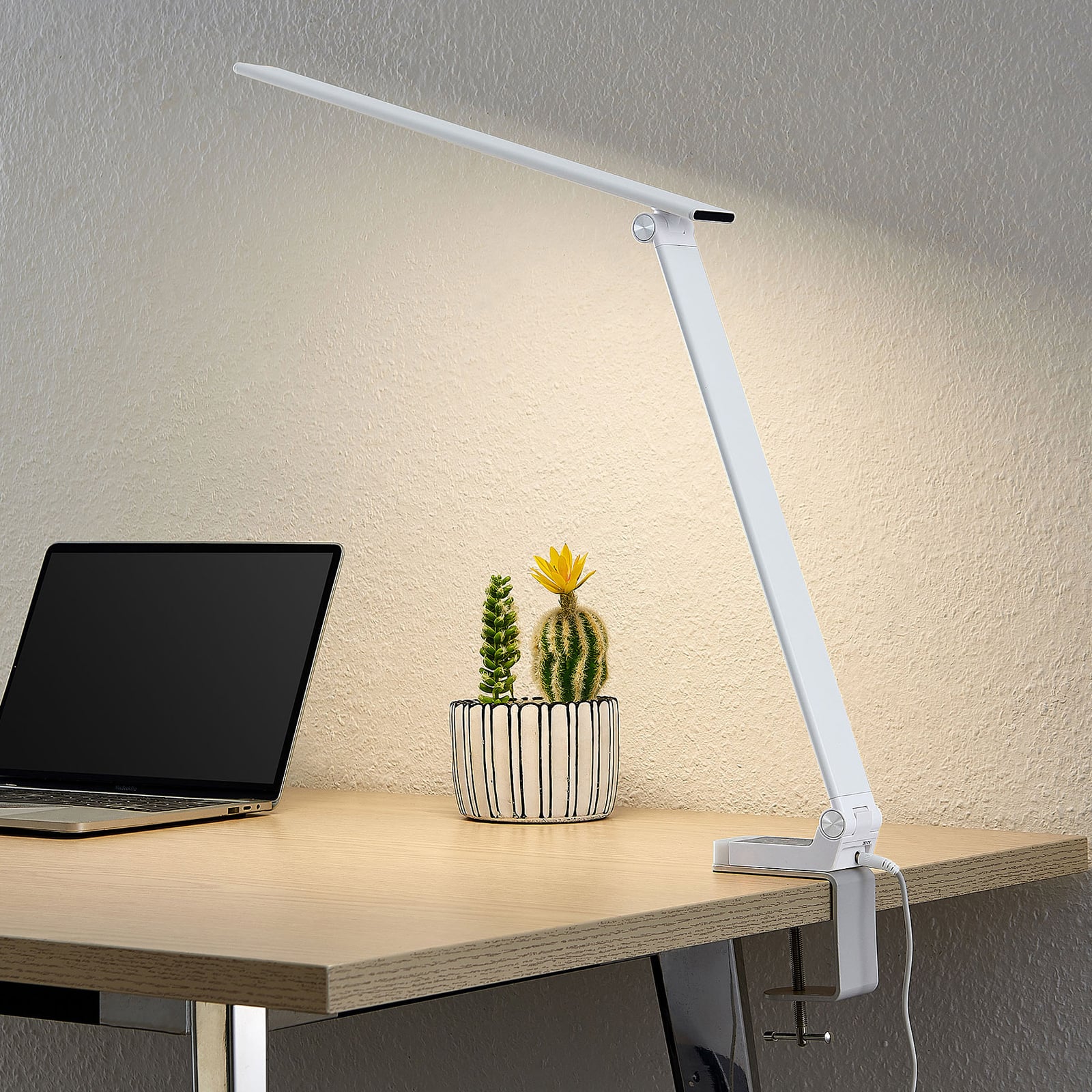 LED klemmelampe Tamarin dimbar hvit 40 cm front