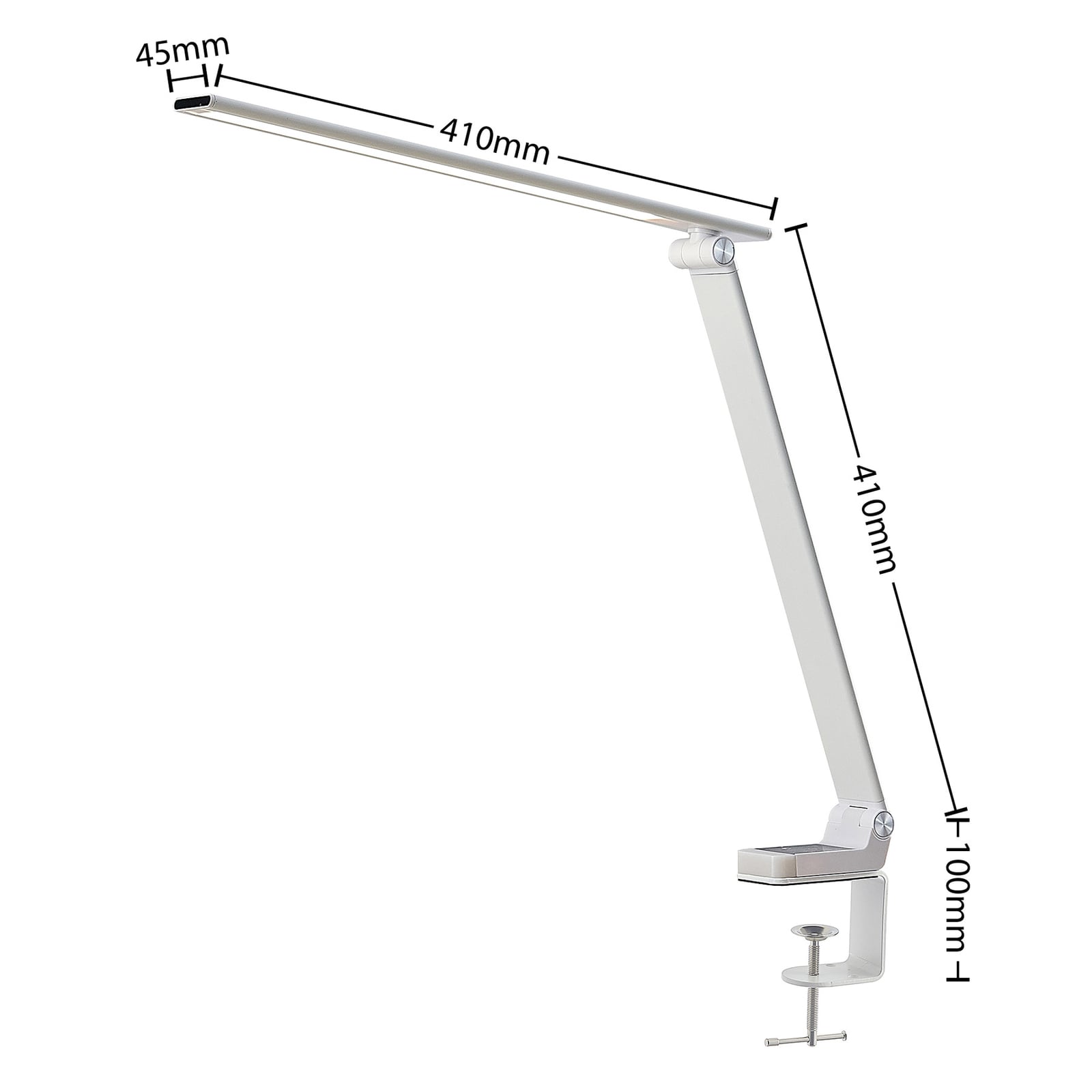 LED klemmelampe Tamarin dimbar hvit 40 cm touch-dimmer detalj