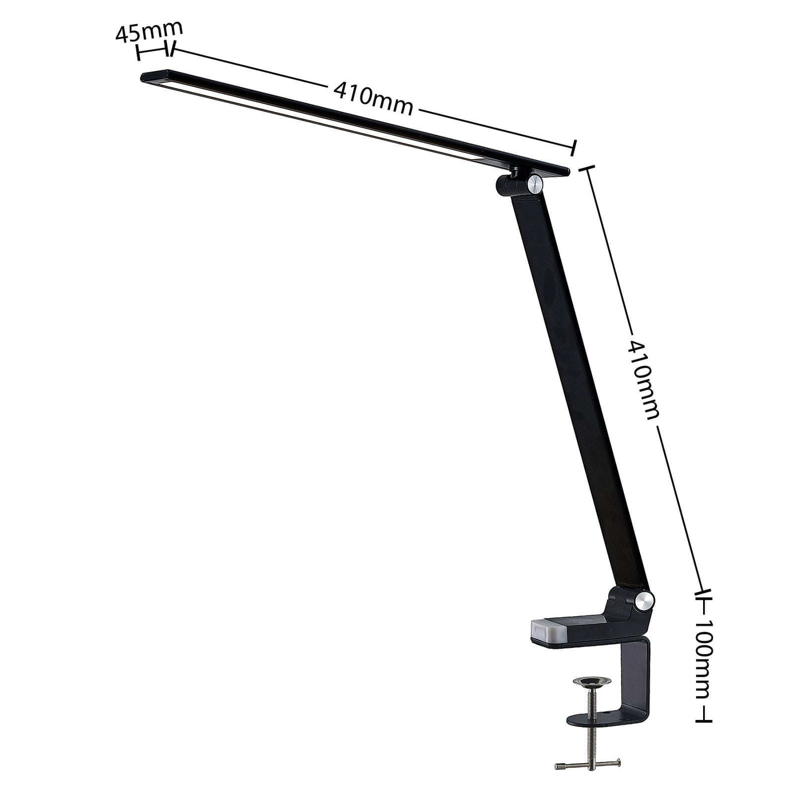 LED klemmelampe Tamarin dimbar svart 13W 4000K nærbilde av lampearm