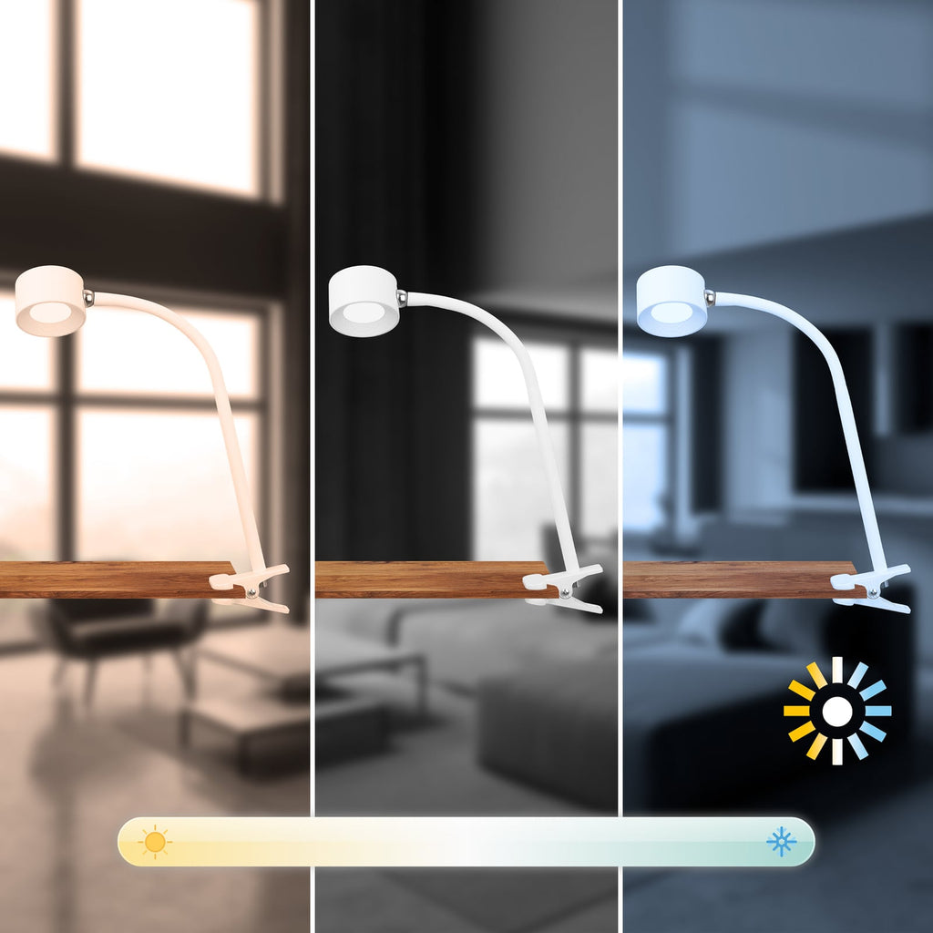 Detaljbilde av lampeklips på LED klemmelampe Tari dimbar CCT hvit IP44 4,5W Briloner