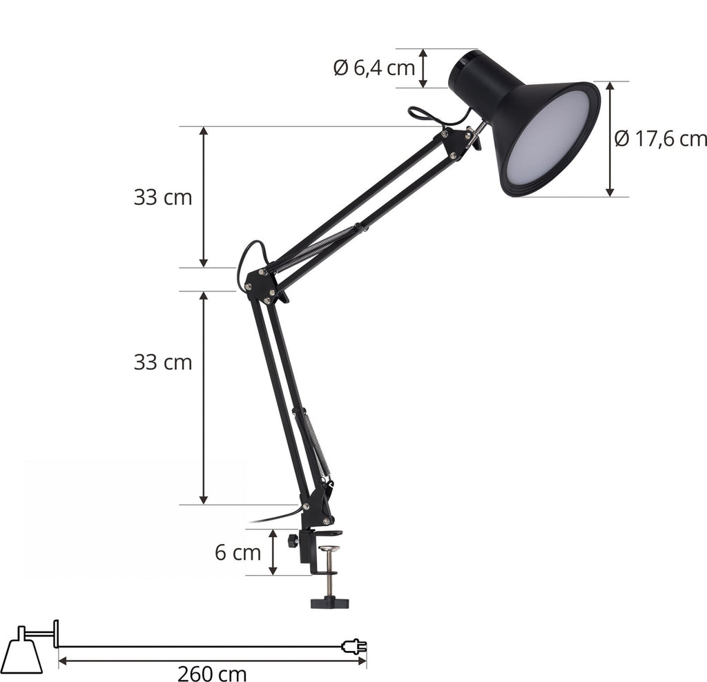 LED klemmelampe Undra dimbar svart metall 70 cm nærbilde lampehode