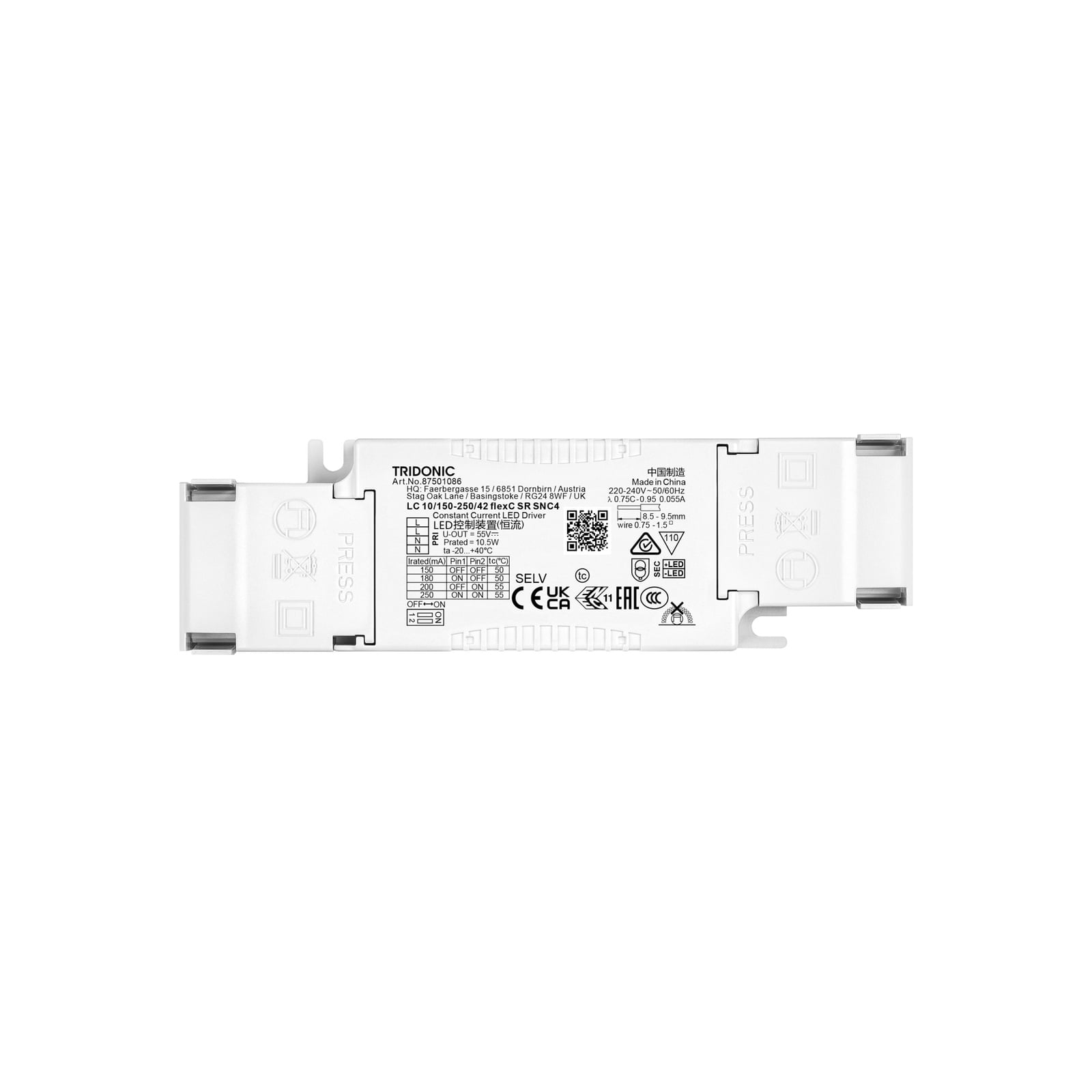 LED-kompaktdriver LC 10/150-250/42 flexC 10,5W TRIDONIC nærbilde av DIP-brytere