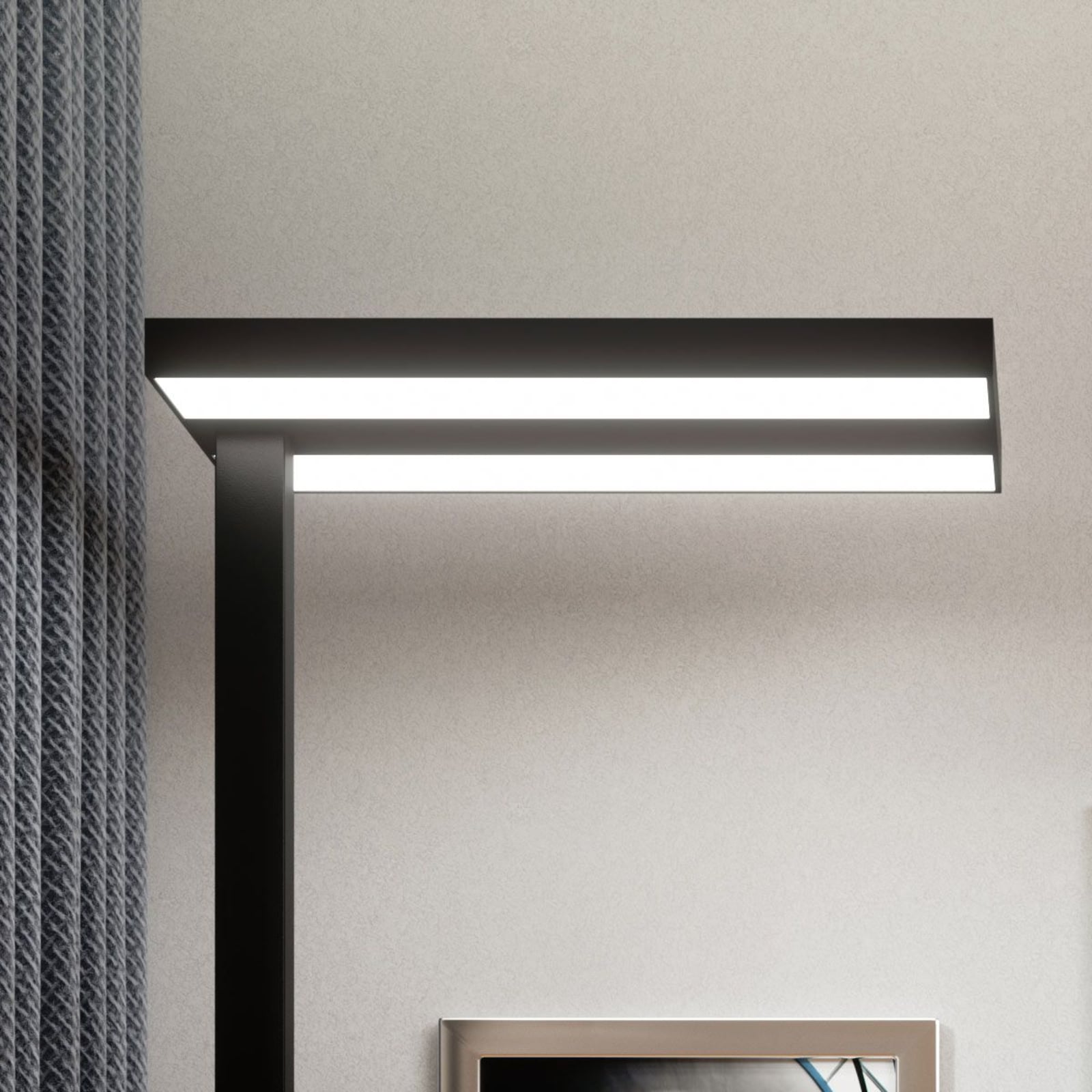 LED kontor-gulvlampe Logan Basic dimbar svart 60W detalj av dimmer