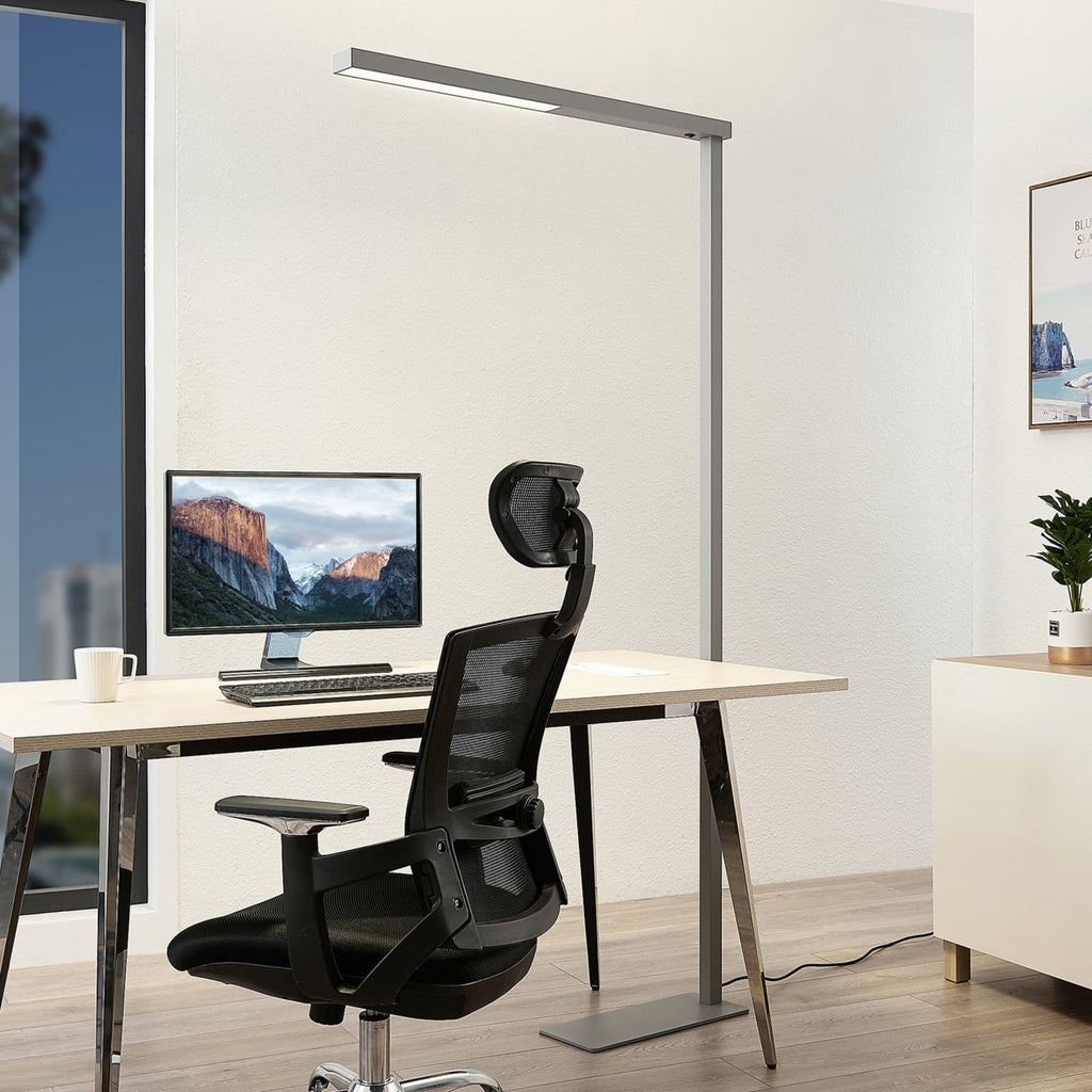 LED kontor-gulvlampe Tamilo sølv metall forfra