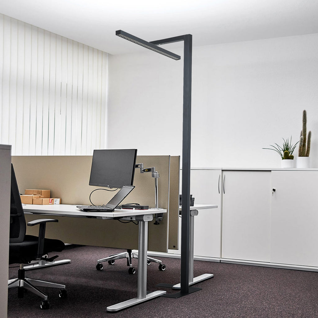 LED kontorgulvlampe Jolinda T-form svart dimbar med bevegelsessensor bakside
