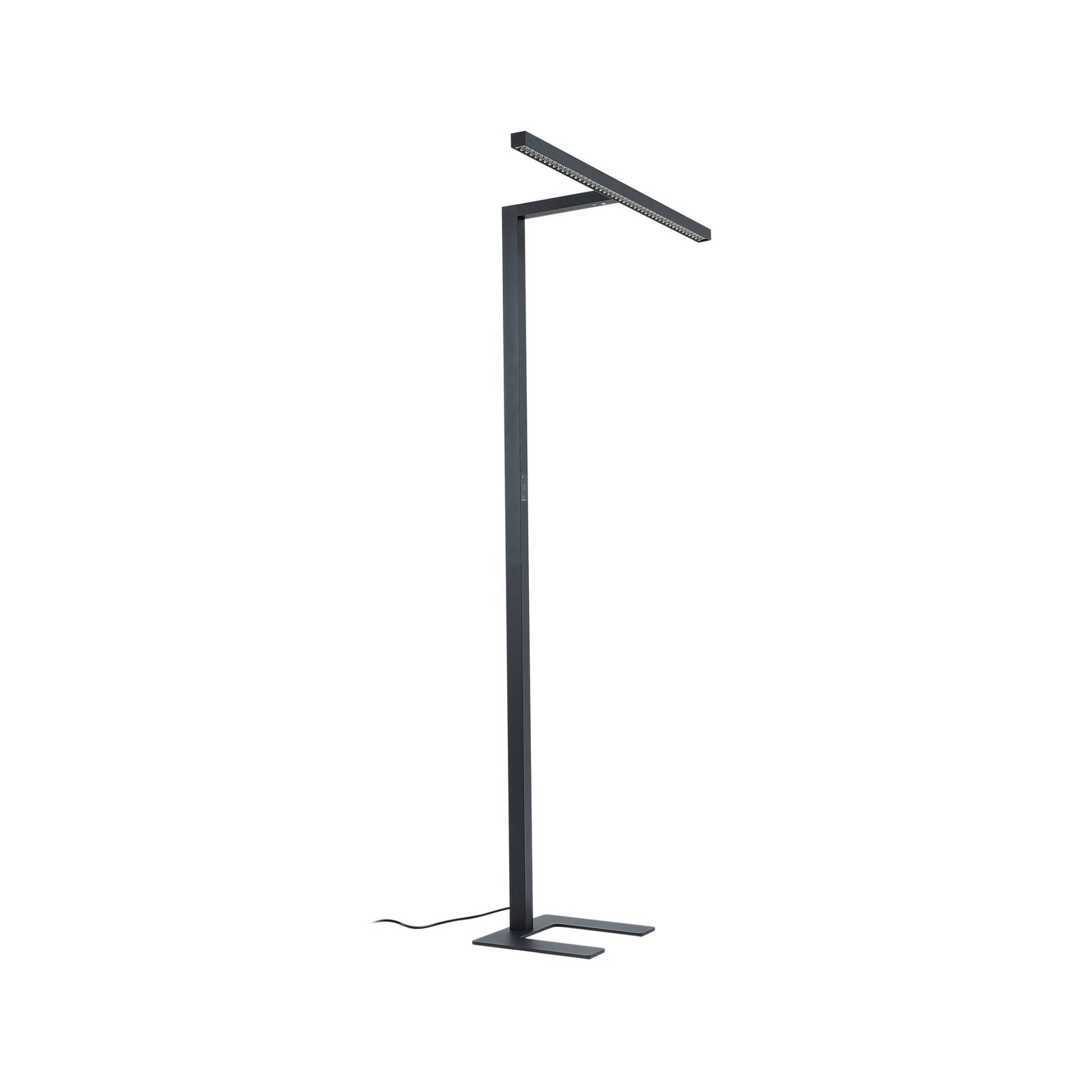 LED kontorgulvlampe Jolinda T-form svart dimbar med bevegelsessensor montert i kontor
