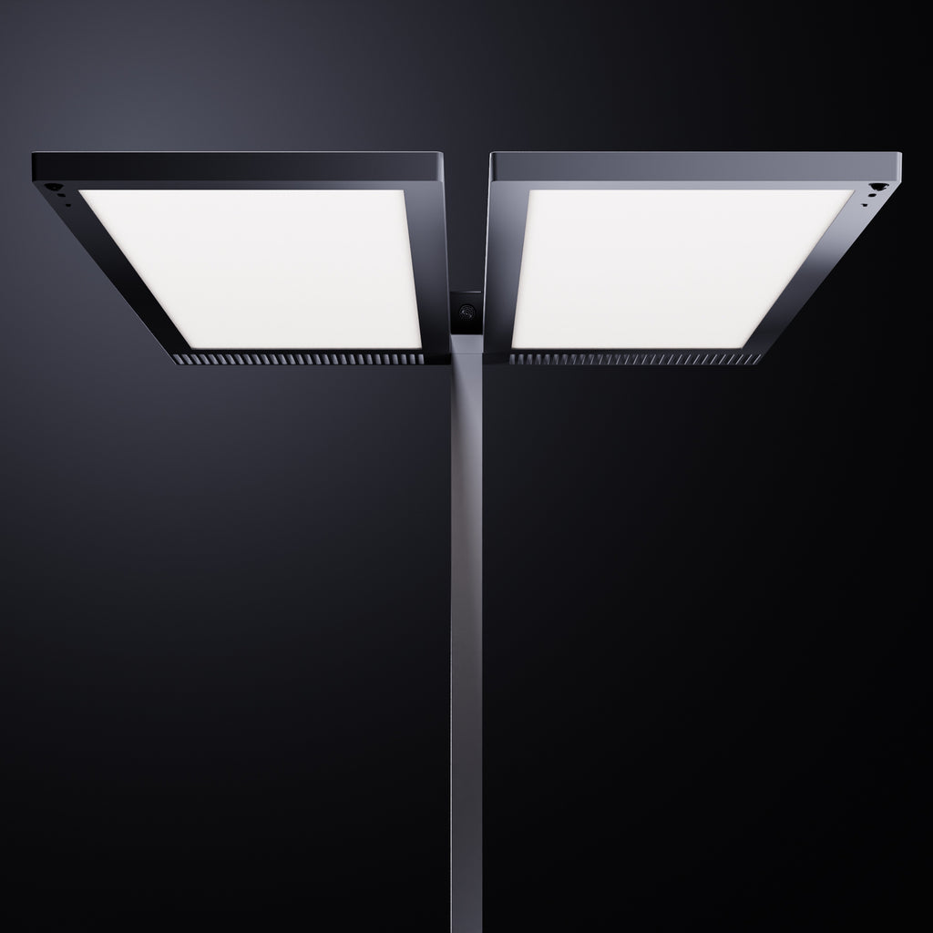 Detalj av LED kontorgulvlampe Lightpad 2-lys dimbar med sensor hvit
