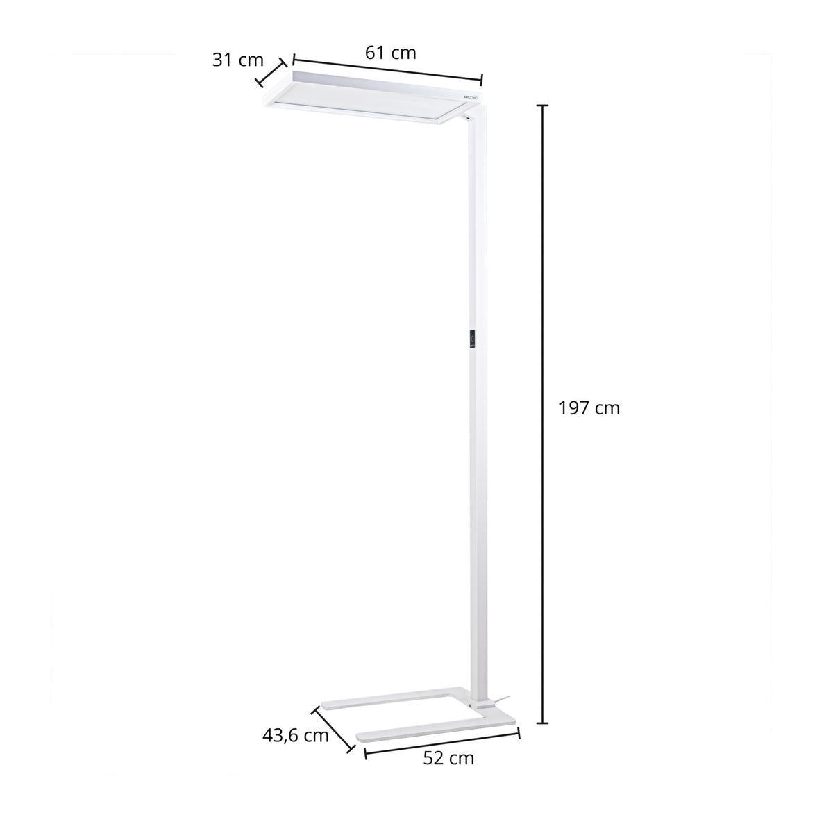 LED kontorgulvlampe Nelus hvit dimbar med bevegelsessensor detalj