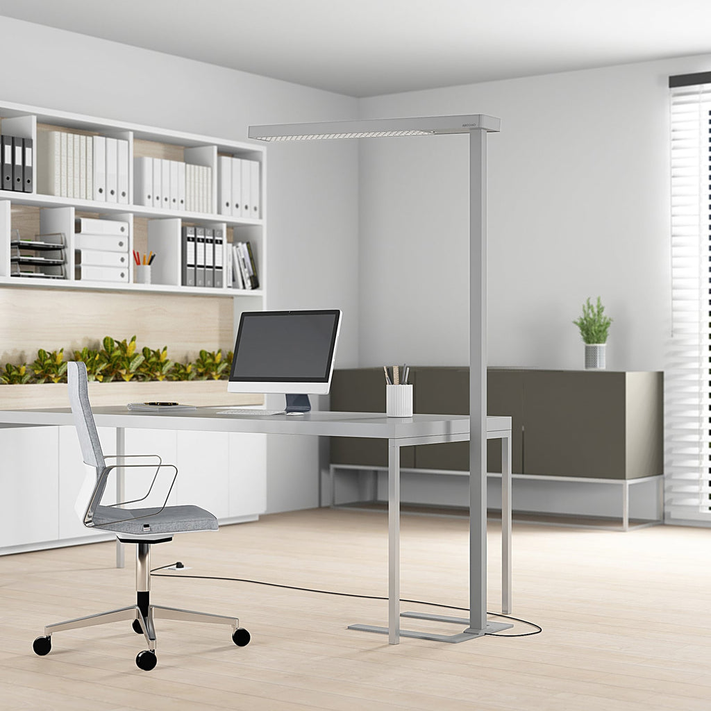 LED kontorgulvlampe Susi dimbar CCT sølv 150W sensor detalj